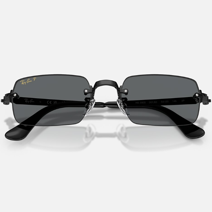 Ray Ban Men Rectangle Frame Shiny Polished Black Sunglasses