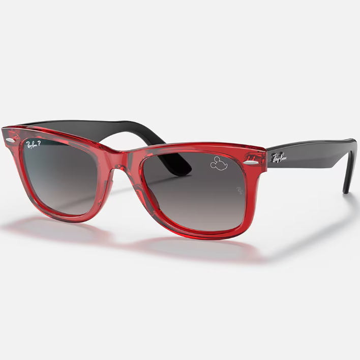 Ray Ban Men Square Frame Polished Transparent Red Sunglasses