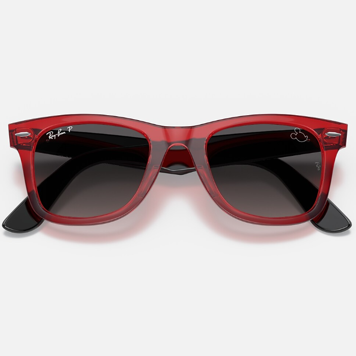 Ray Ban Men Square Frame Polished Transparent Red Sunglasses