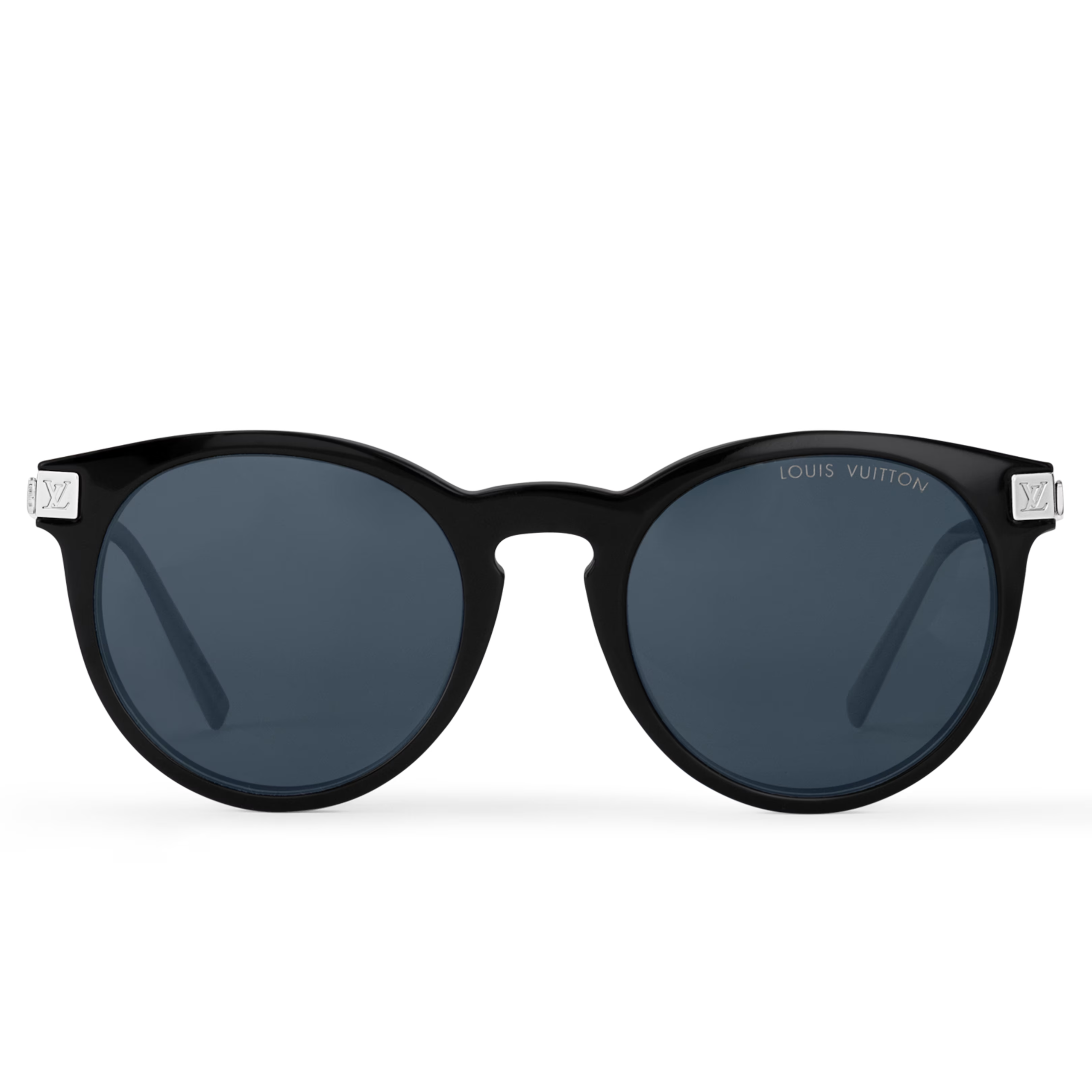 Louis Vuitton Men Round Frame Shiny Soft Black Sunglasses