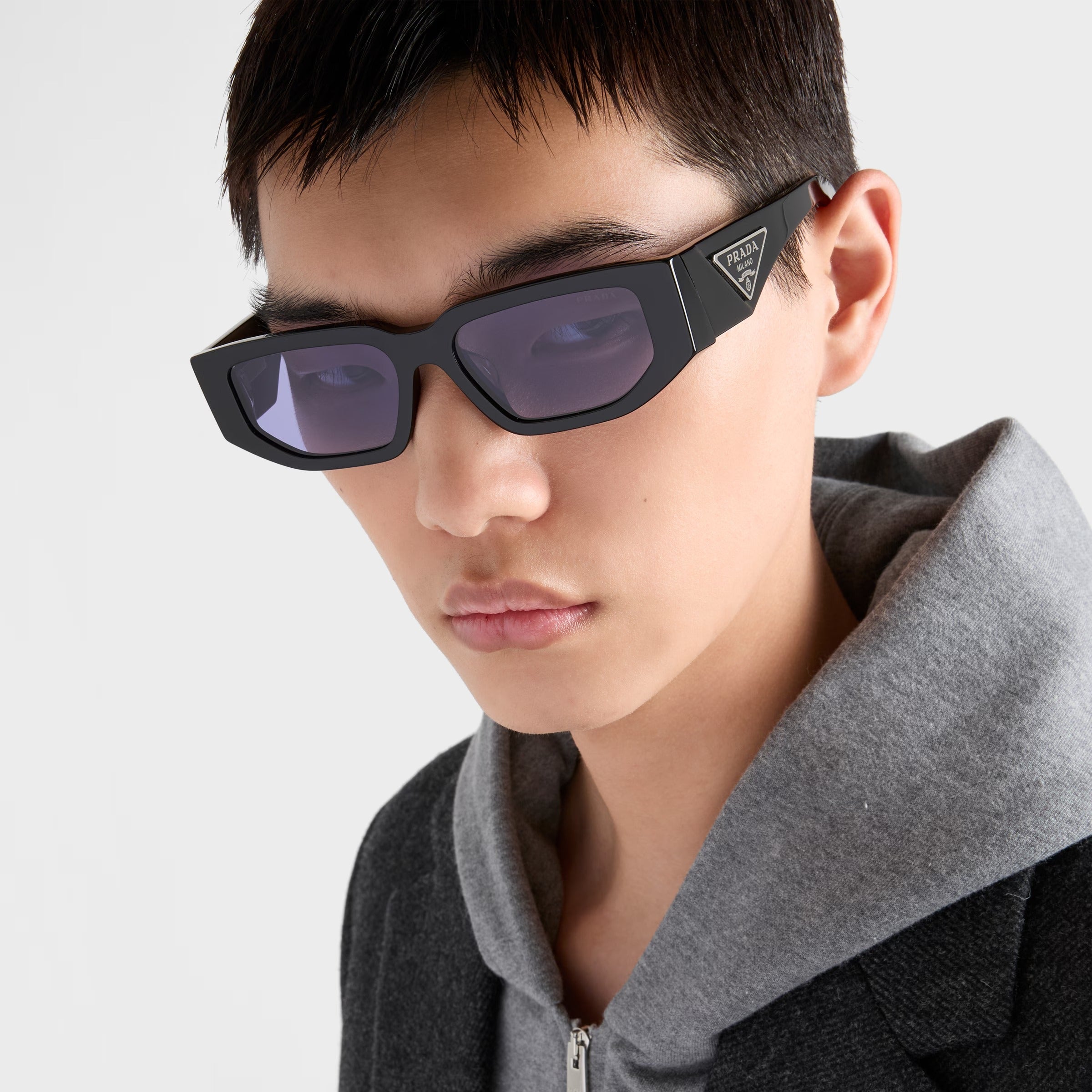 Prada Men Rctangular Frame Shiny Black Sunglasses