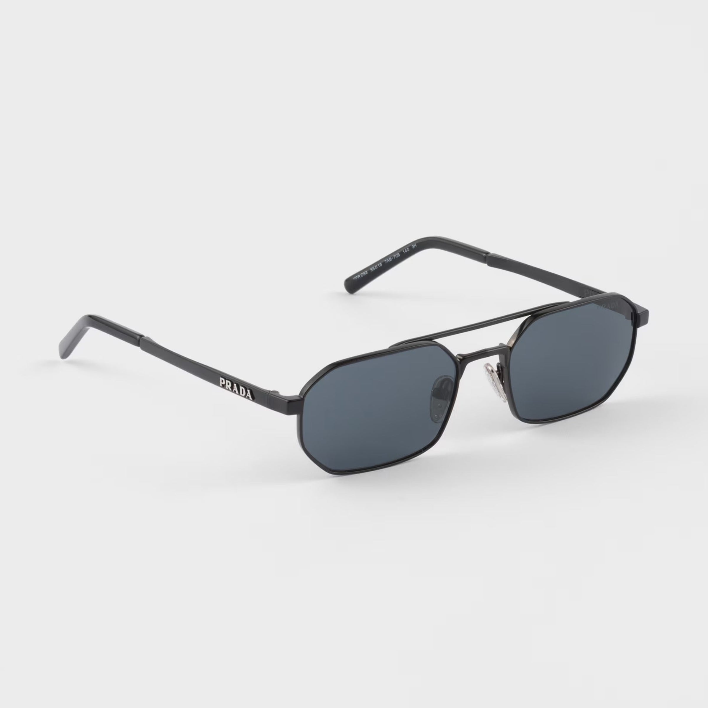 Prada Men Geometric Frame Brushed Black Sunglasses
