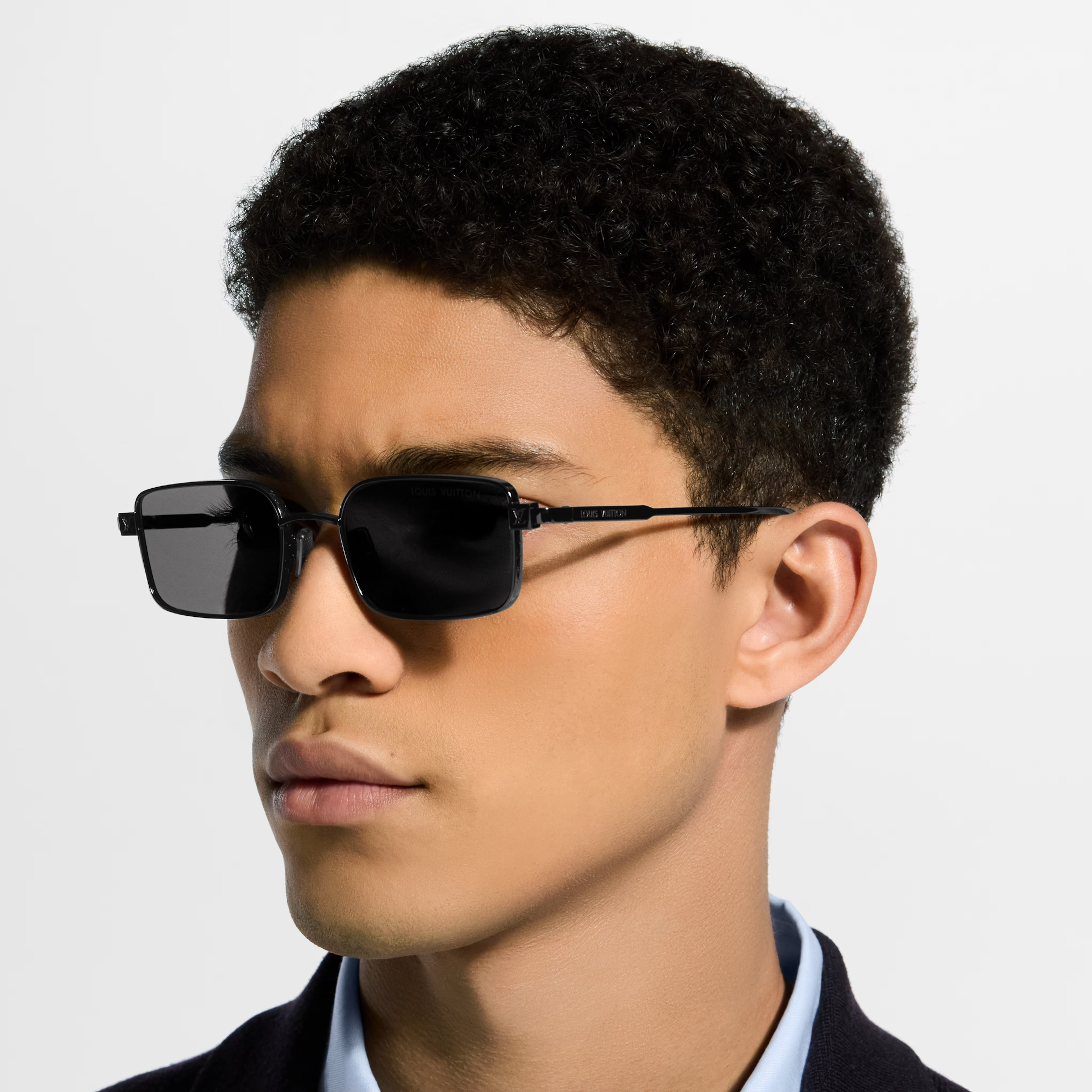 Louis Vuitton Men Square Frame Shiny Dusty Black Sunglasses