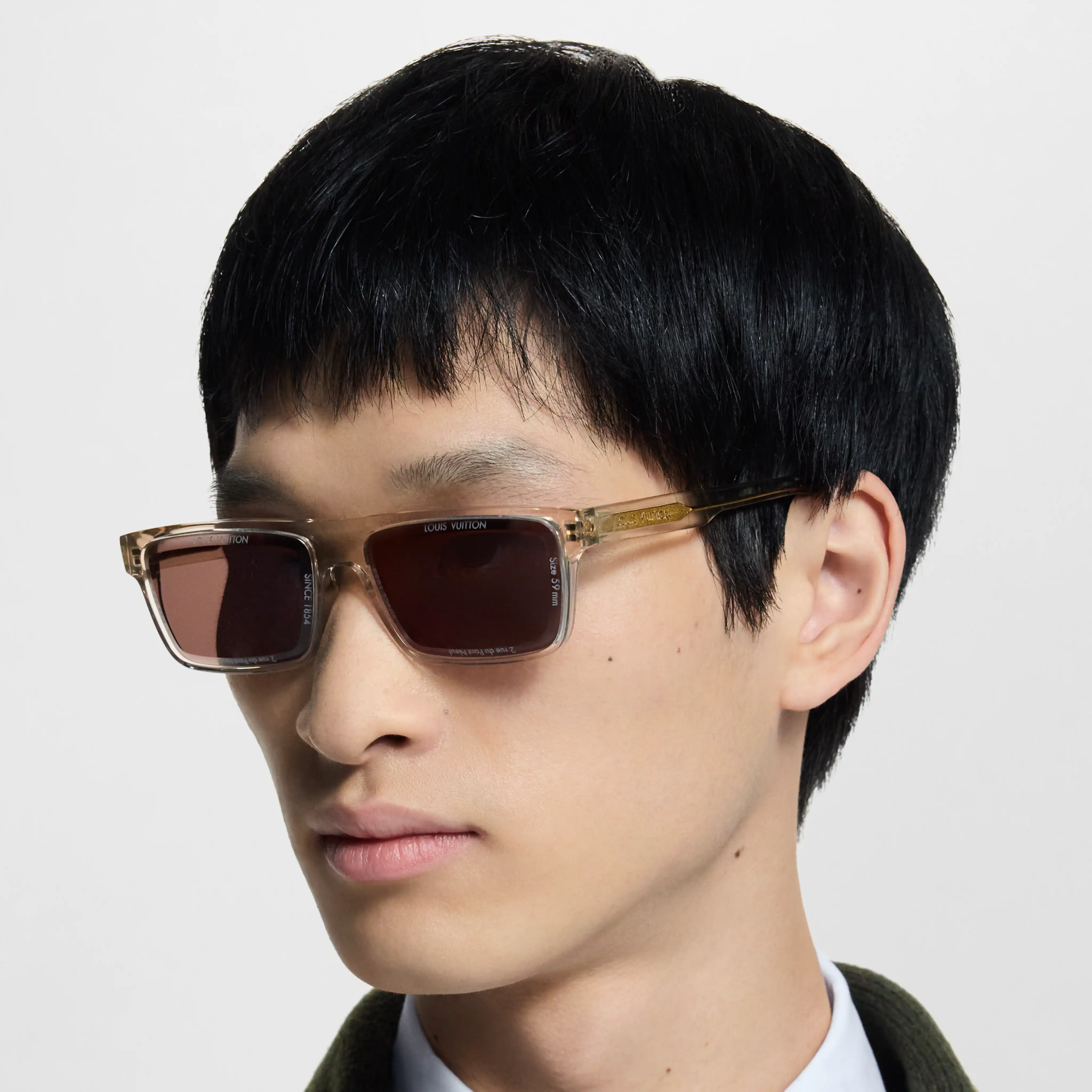 Louis Vuitton Men Sqaure Frame Crystal Camel Sunglasses