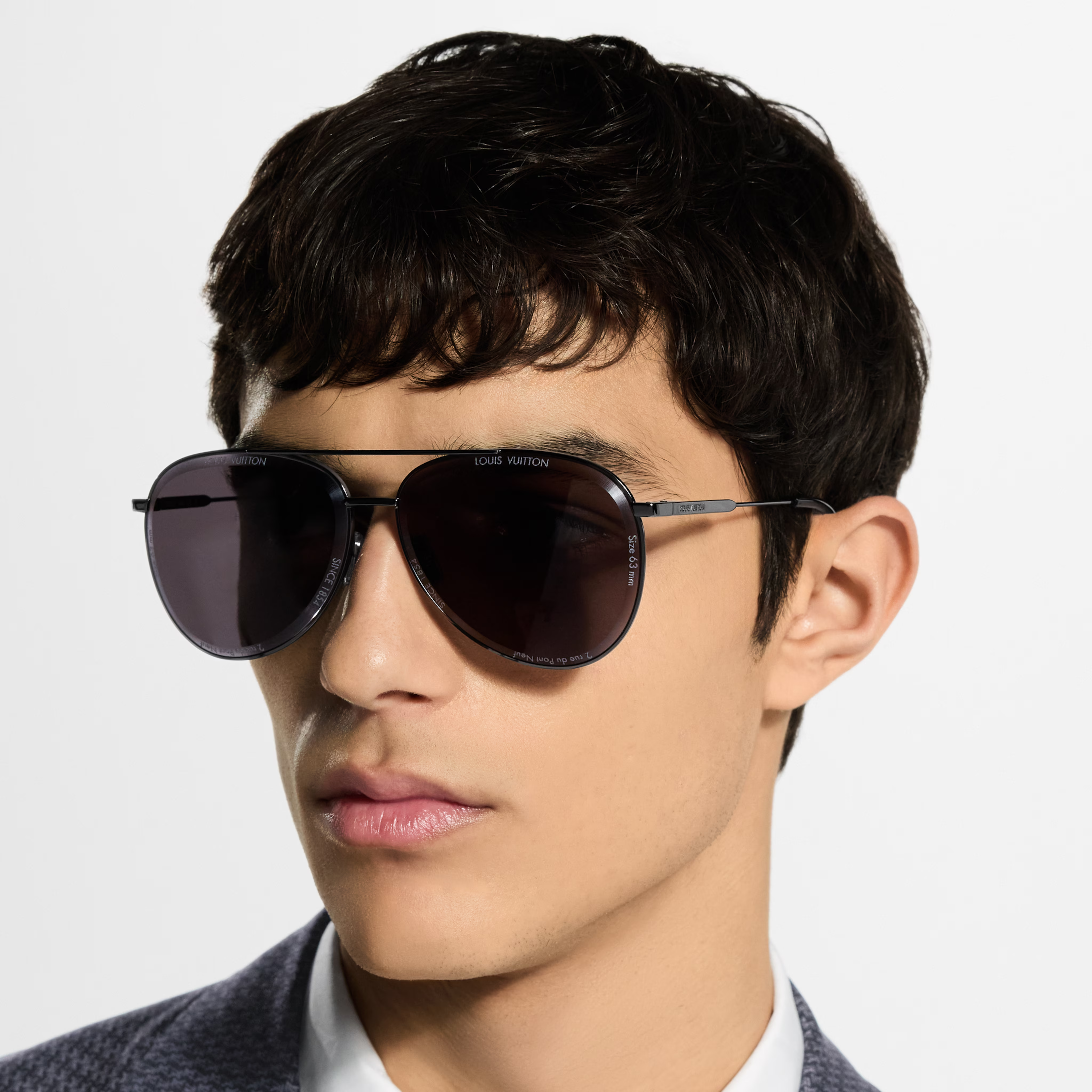 Louis Vuitton Men Pilot Frame Shiny Dusty Black Sunglasses