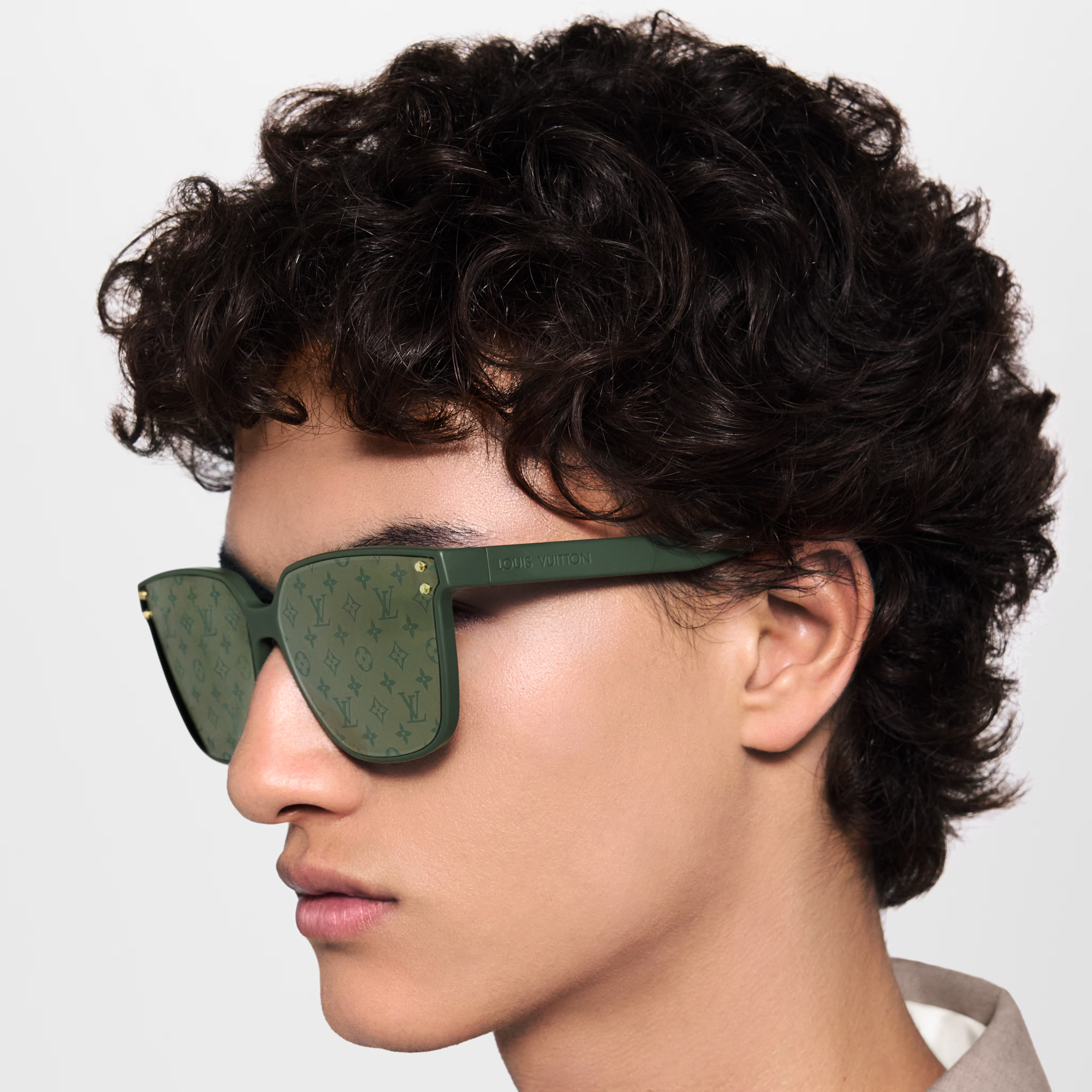 Louis Vuitton Men Square Frame Green Sunglasses
