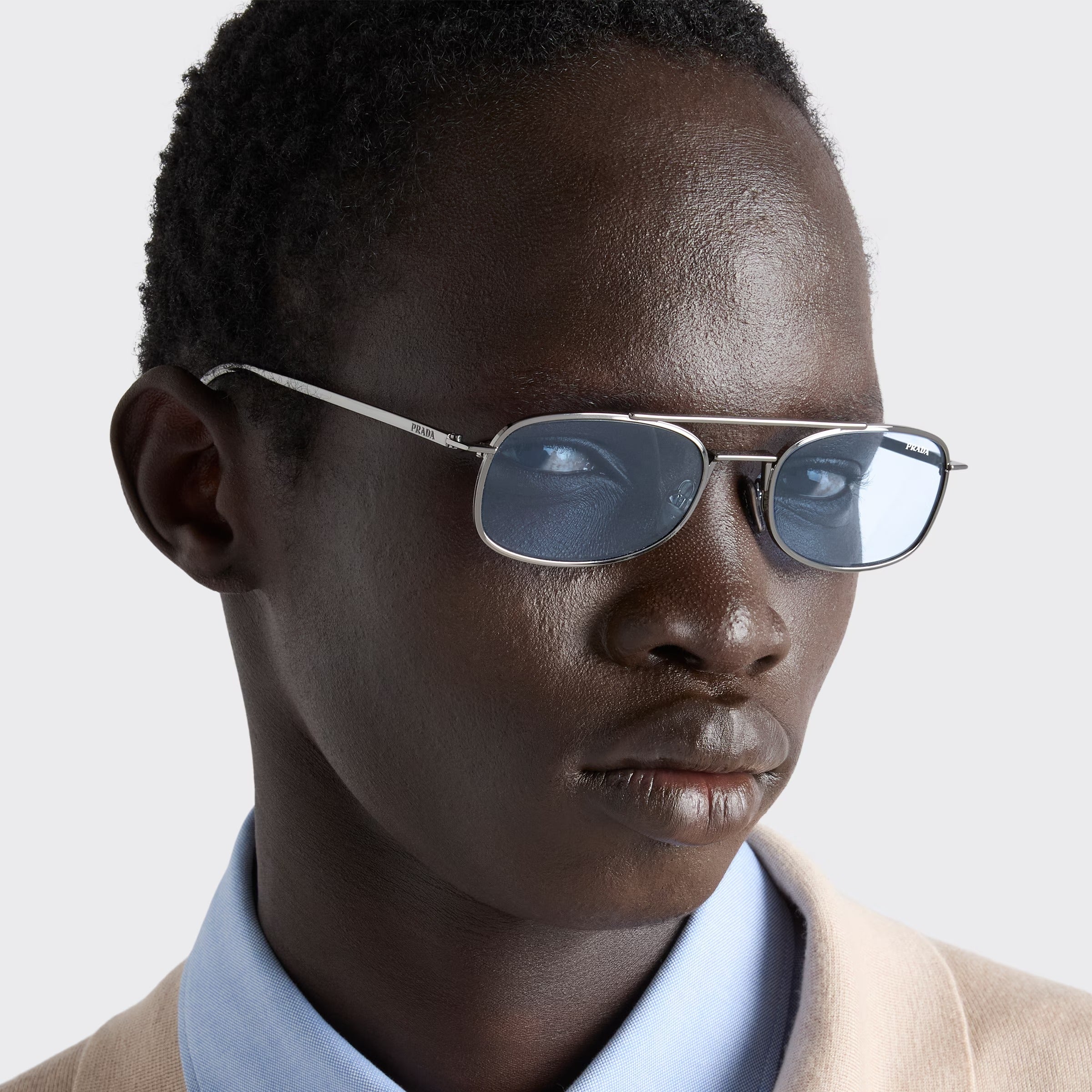Prada Men Rctangular Frame Lead Gray Sunglasses