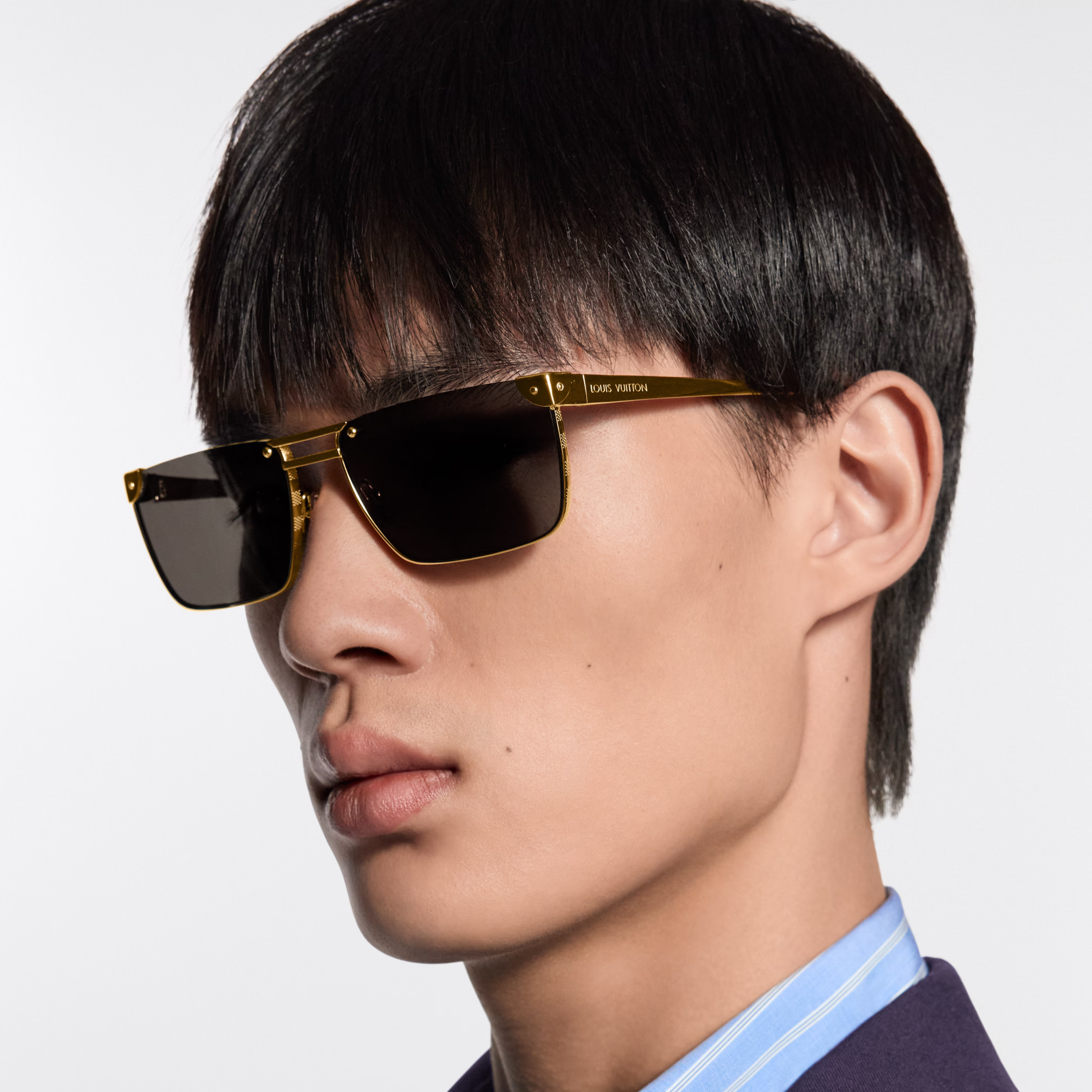 Louis Vuitton Men Square Frame Gold Sunglasses