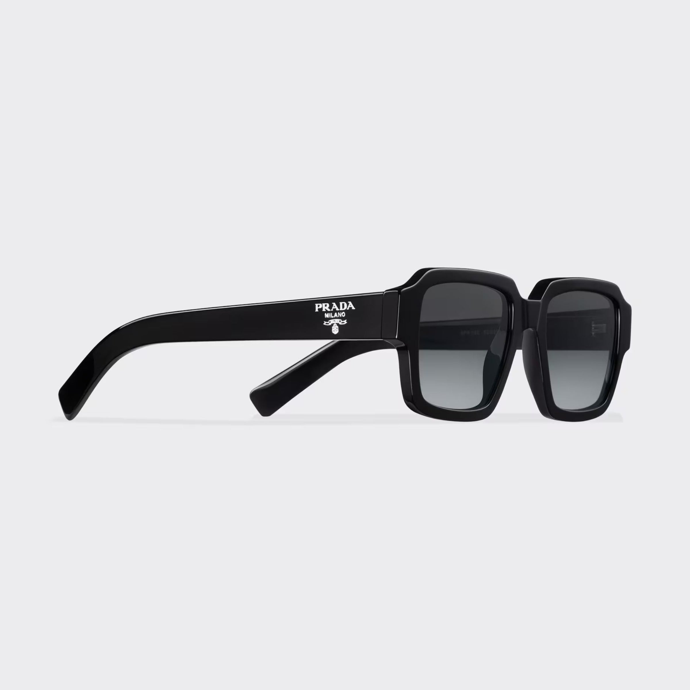 Prada Men Rectangular Frame Deep Black Sunglasses