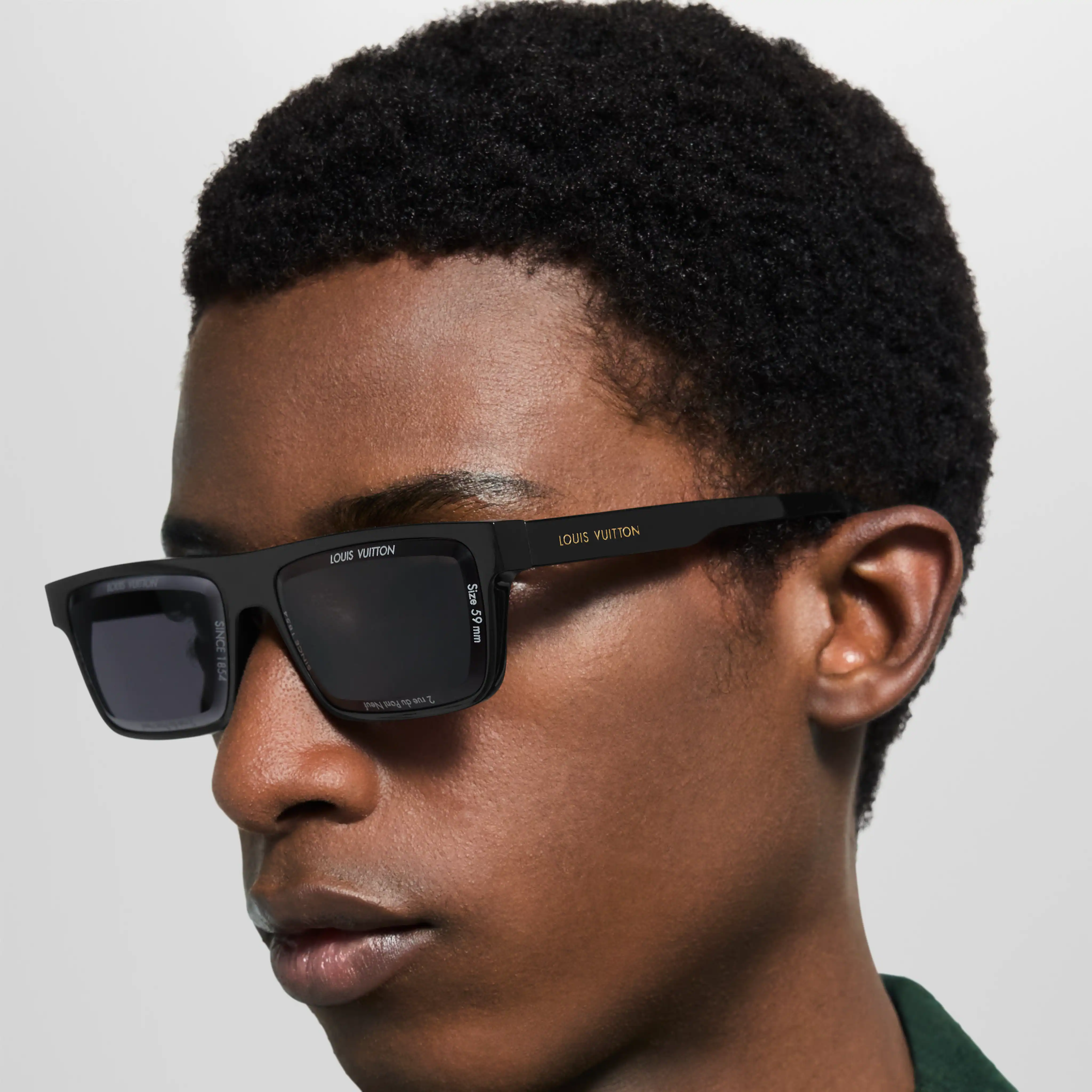 Louis Vuitton Men Sqaure Frame Shiny Ebony Black Sunglasses
