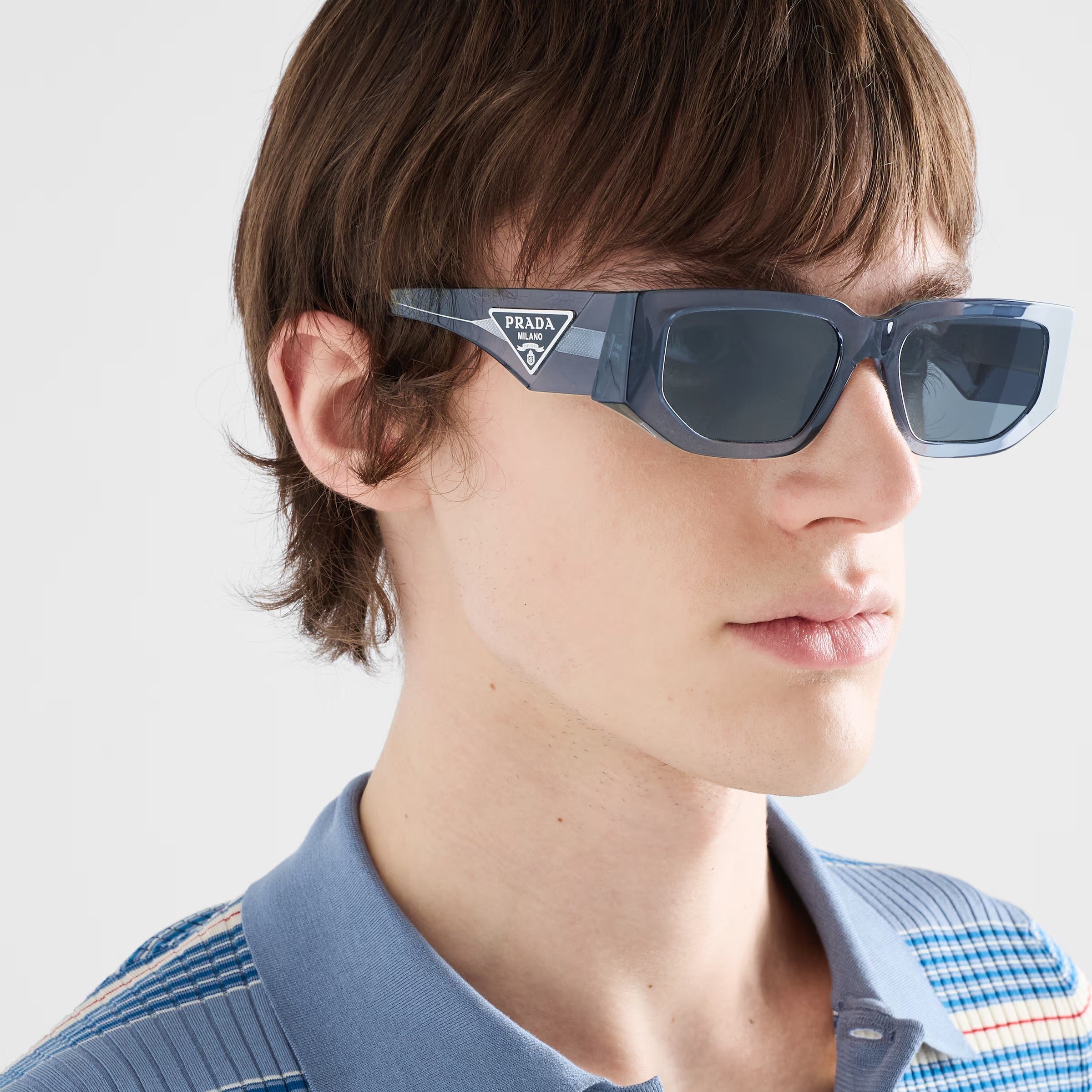 Prada Men Rctangular Frame Transparent Ocean Blue Sunglasses