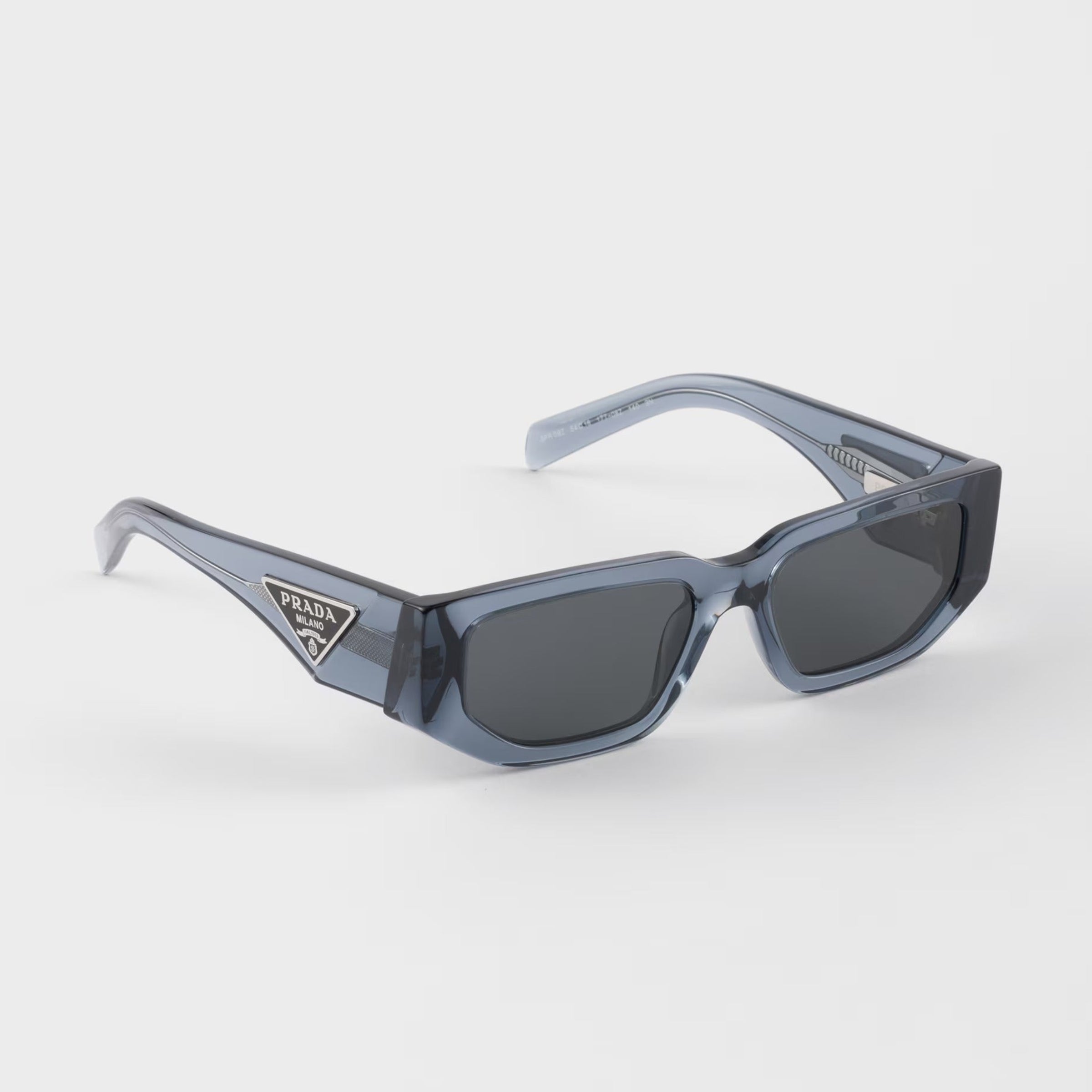 Prada Men Rctangular Frame Transparent Ocean Blue Sunglasses