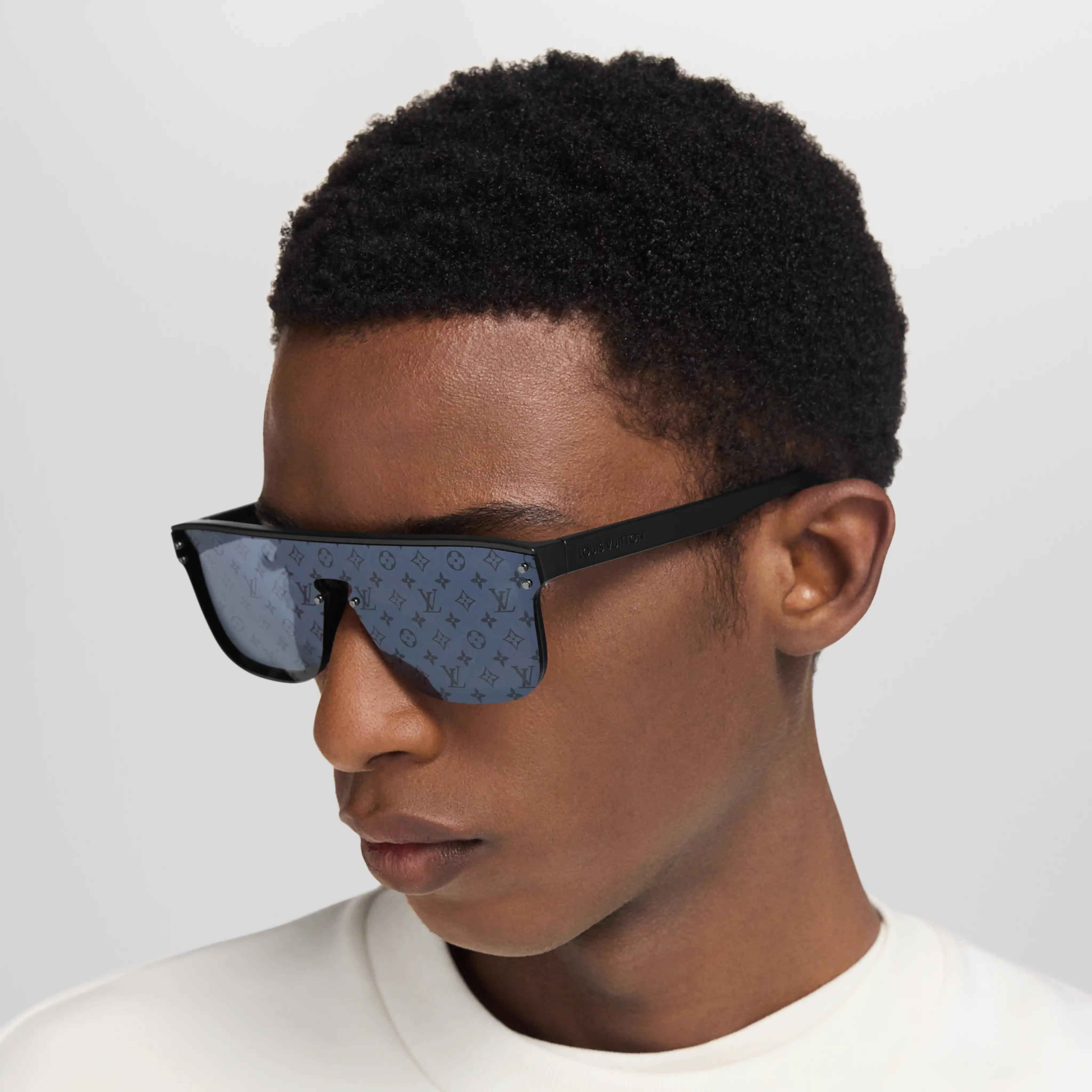 Louis Vuitton Men Mask Frame Shiny Matte Black Sunglasses