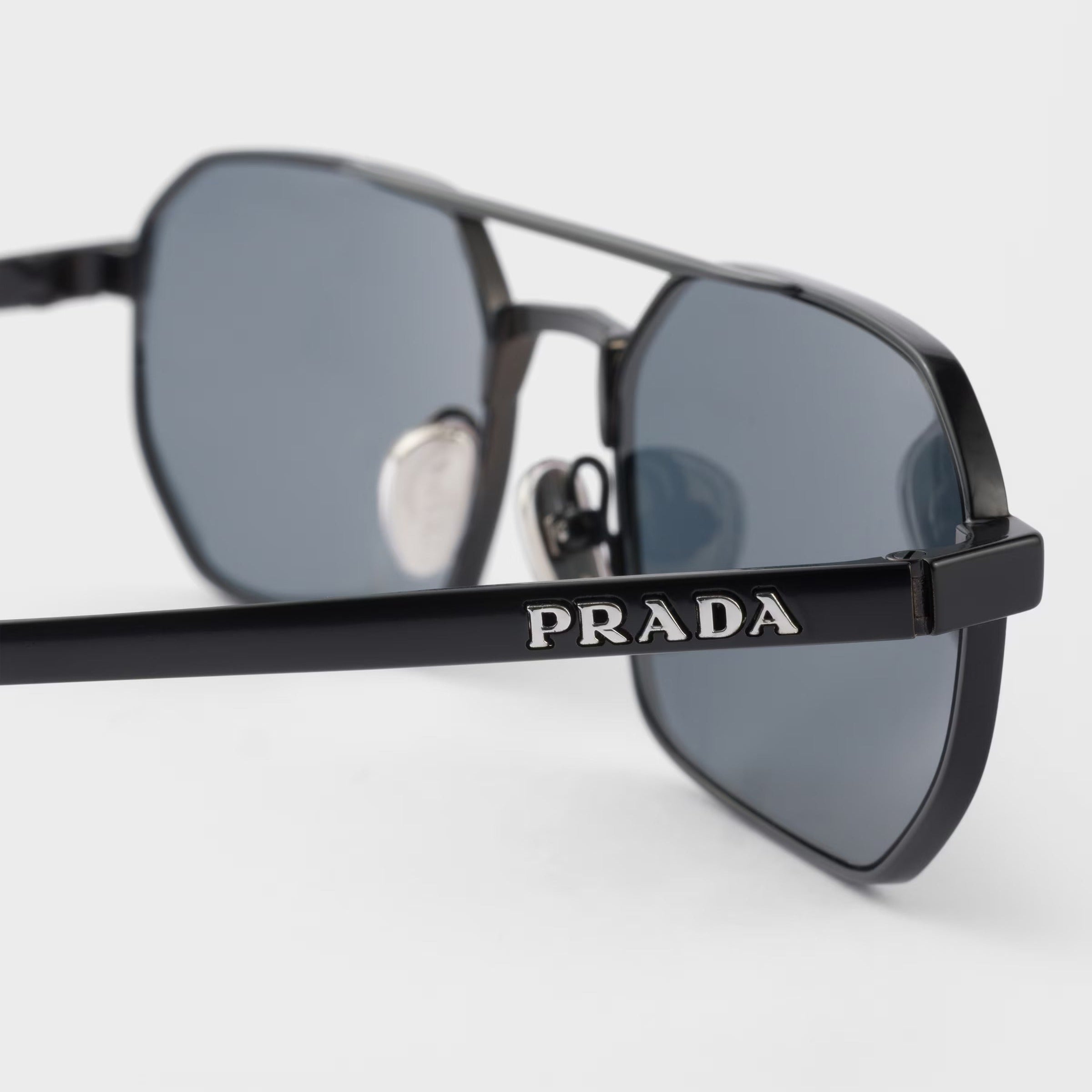 Prada Men Geometric Frame Brushed Black Sunglasses