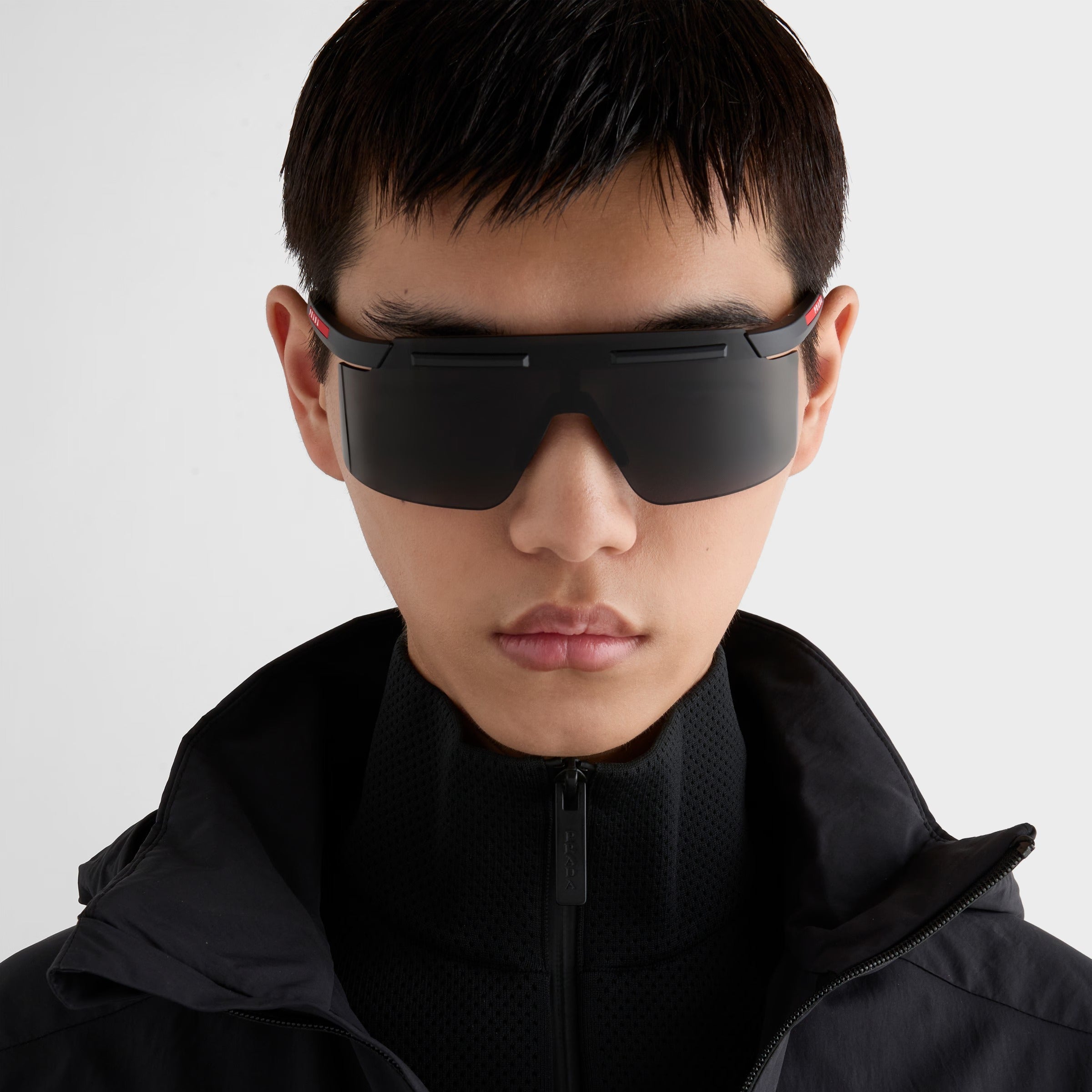 Prada Men Rimless  Frame Opaque Black Sunglasses