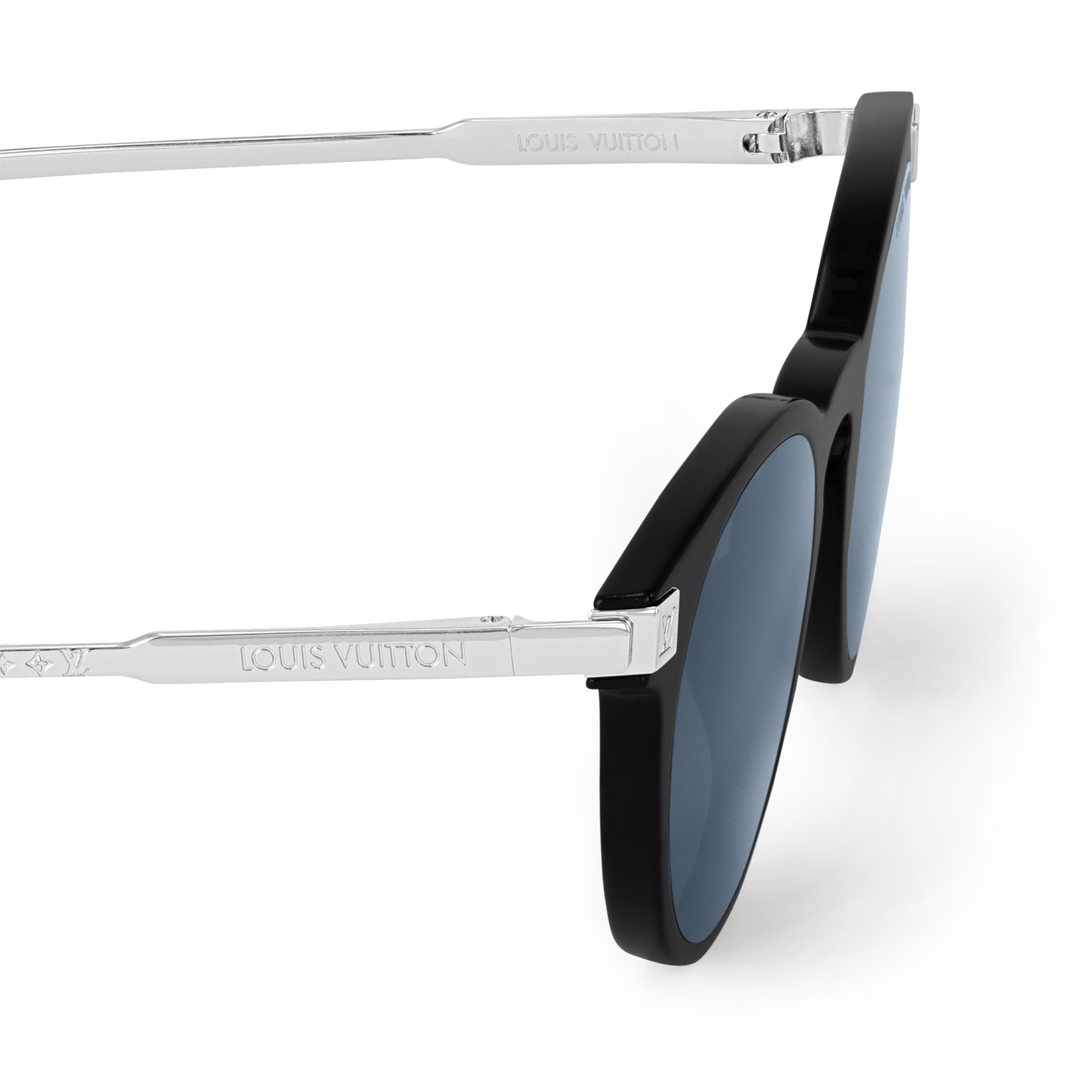 Louis Vuitton Men Round Frame Shiny Soft Black Sunglasses