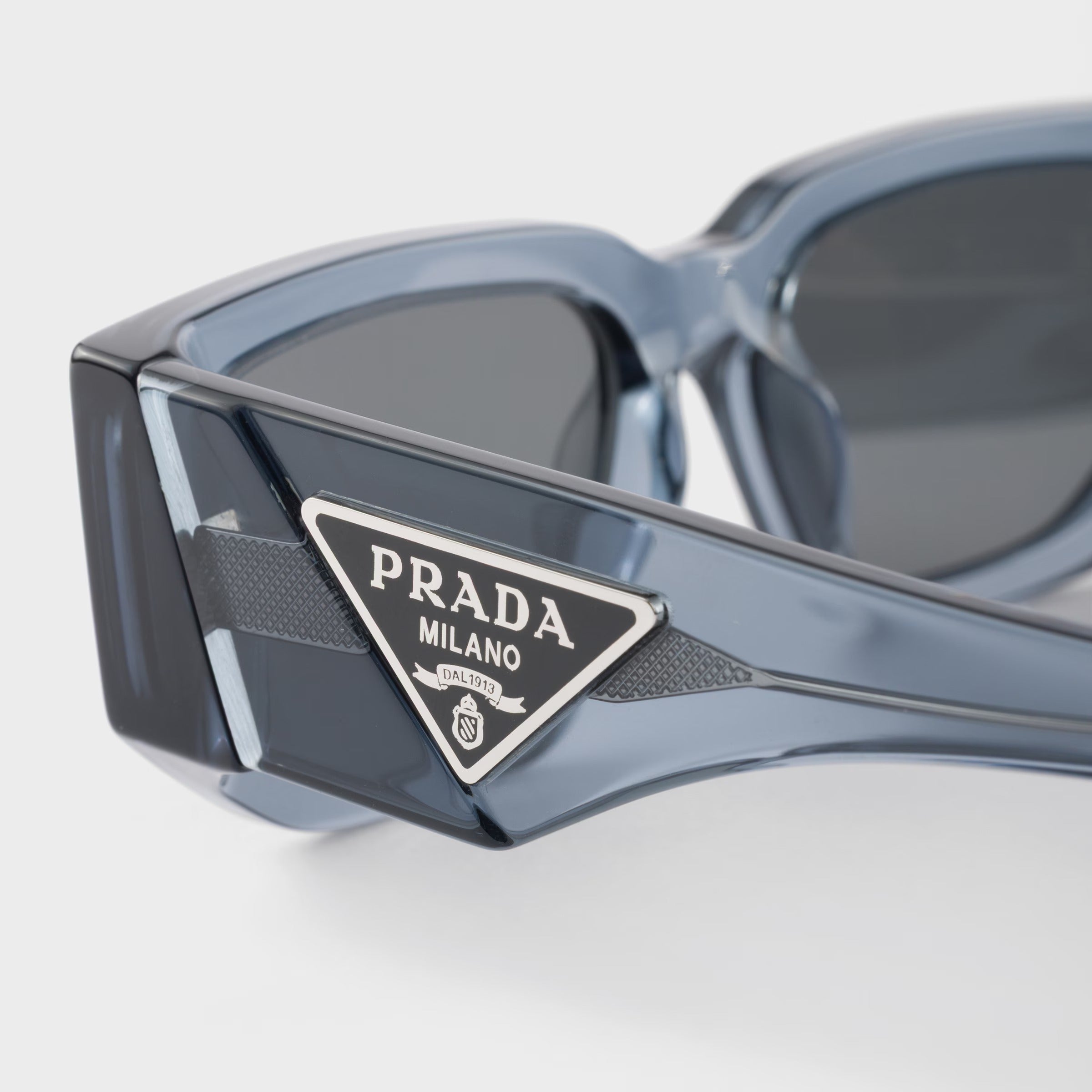 Prada Men Rctangular Frame Transparent Ocean Blue Sunglasses