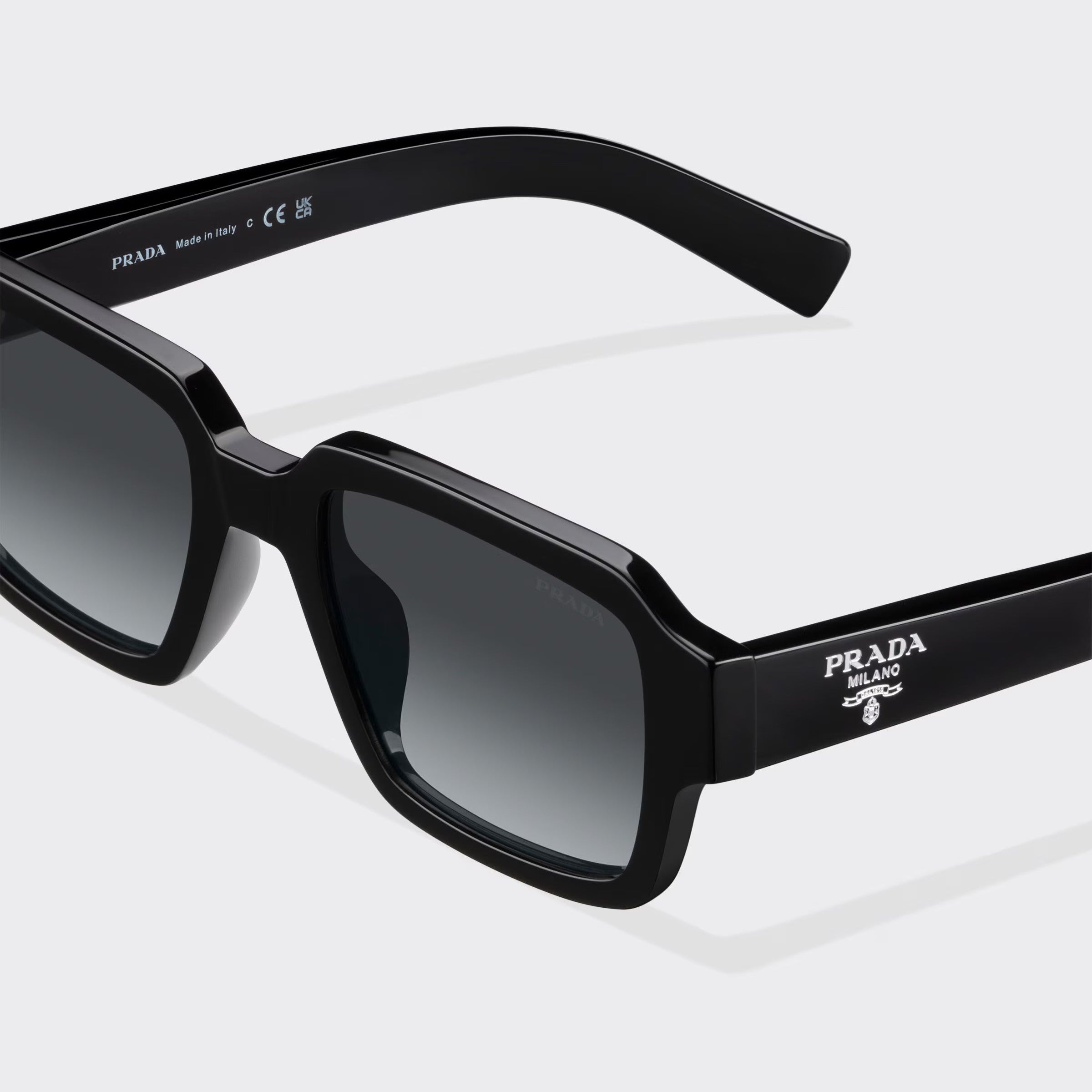 Prada Men Rectangular Frame Deep Black Sunglasses