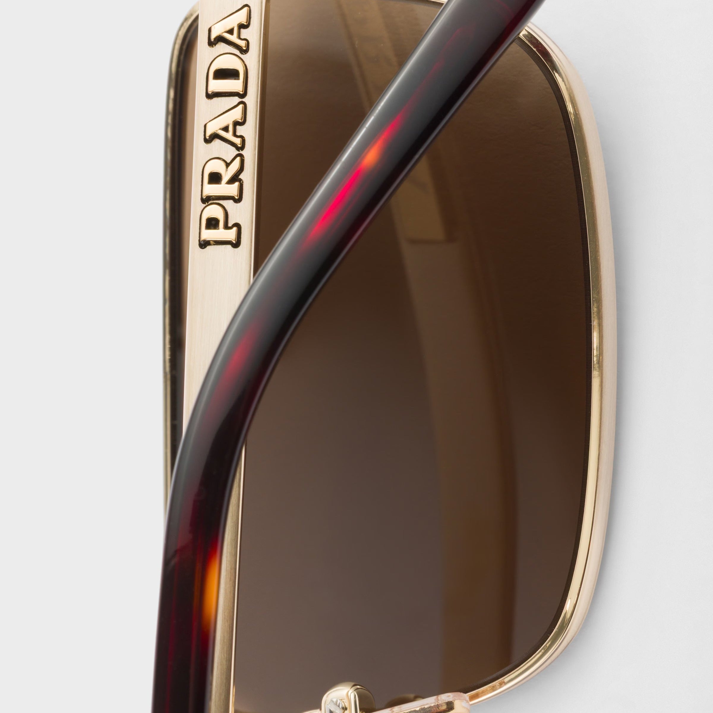 Prada Men Rectangular Frame Brushed Gold Sunglasses