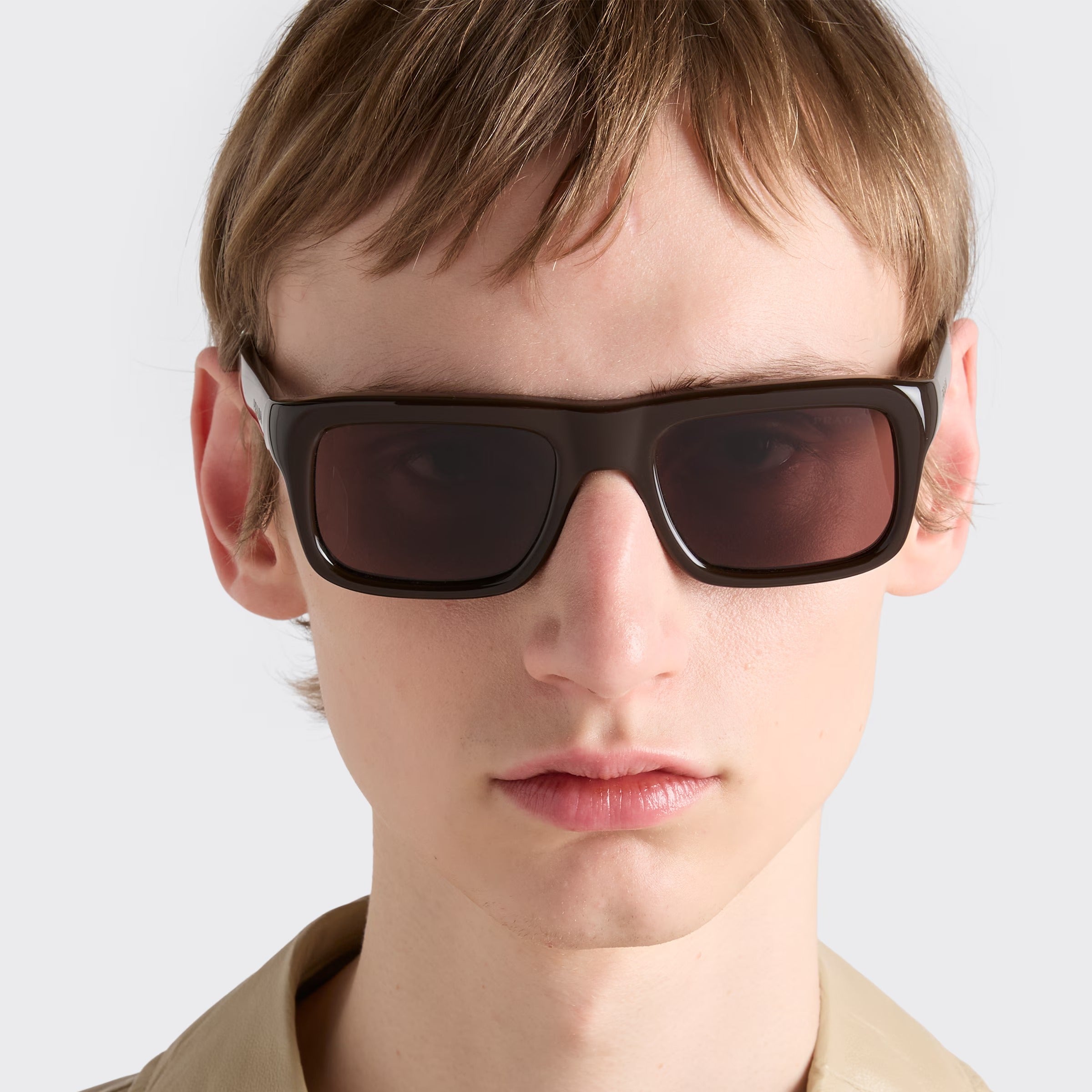 Prada Men Rectangular Frame Cigar Brown Sunglasses