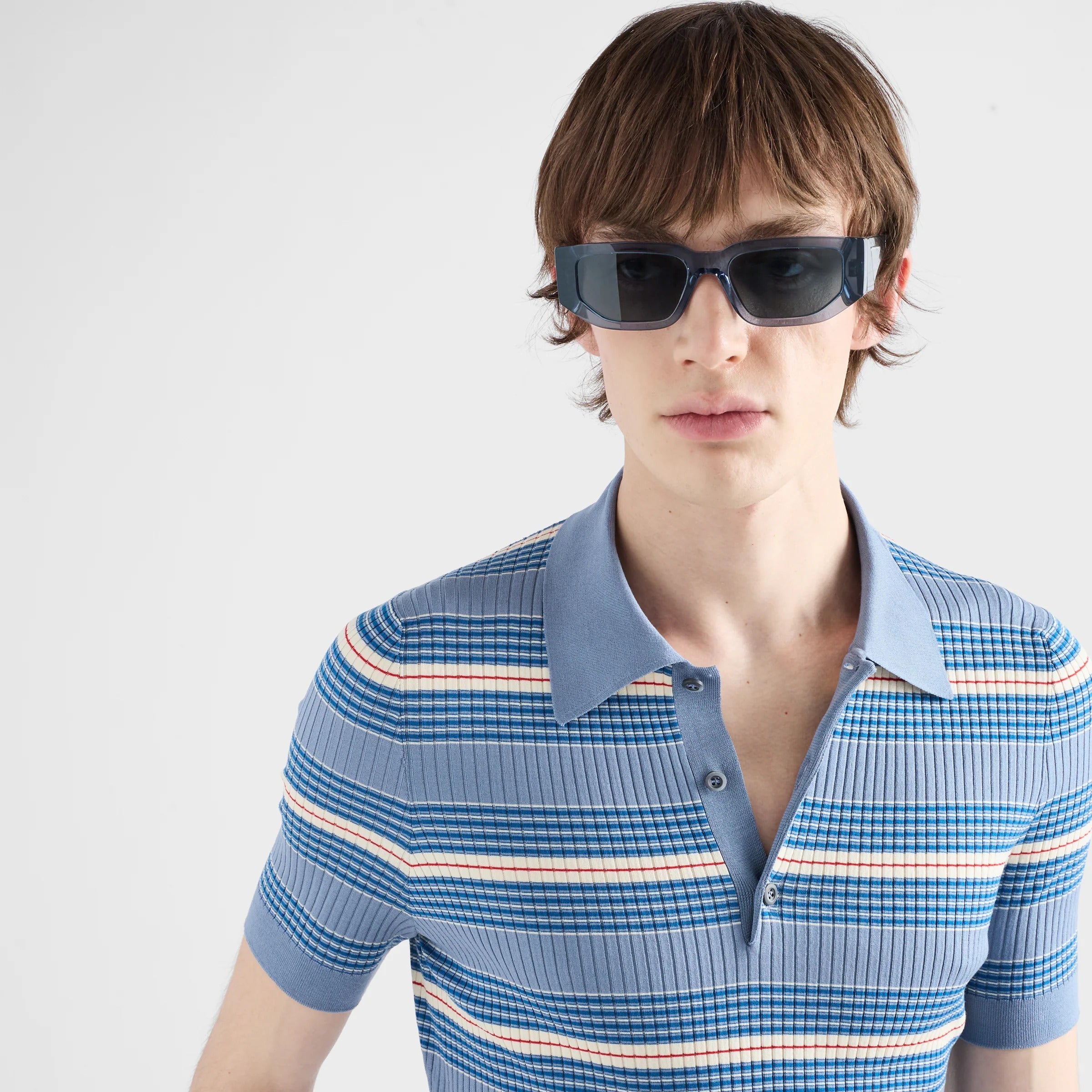 Prada Men Rctangular Frame Transparent Ocean Blue Sunglasses