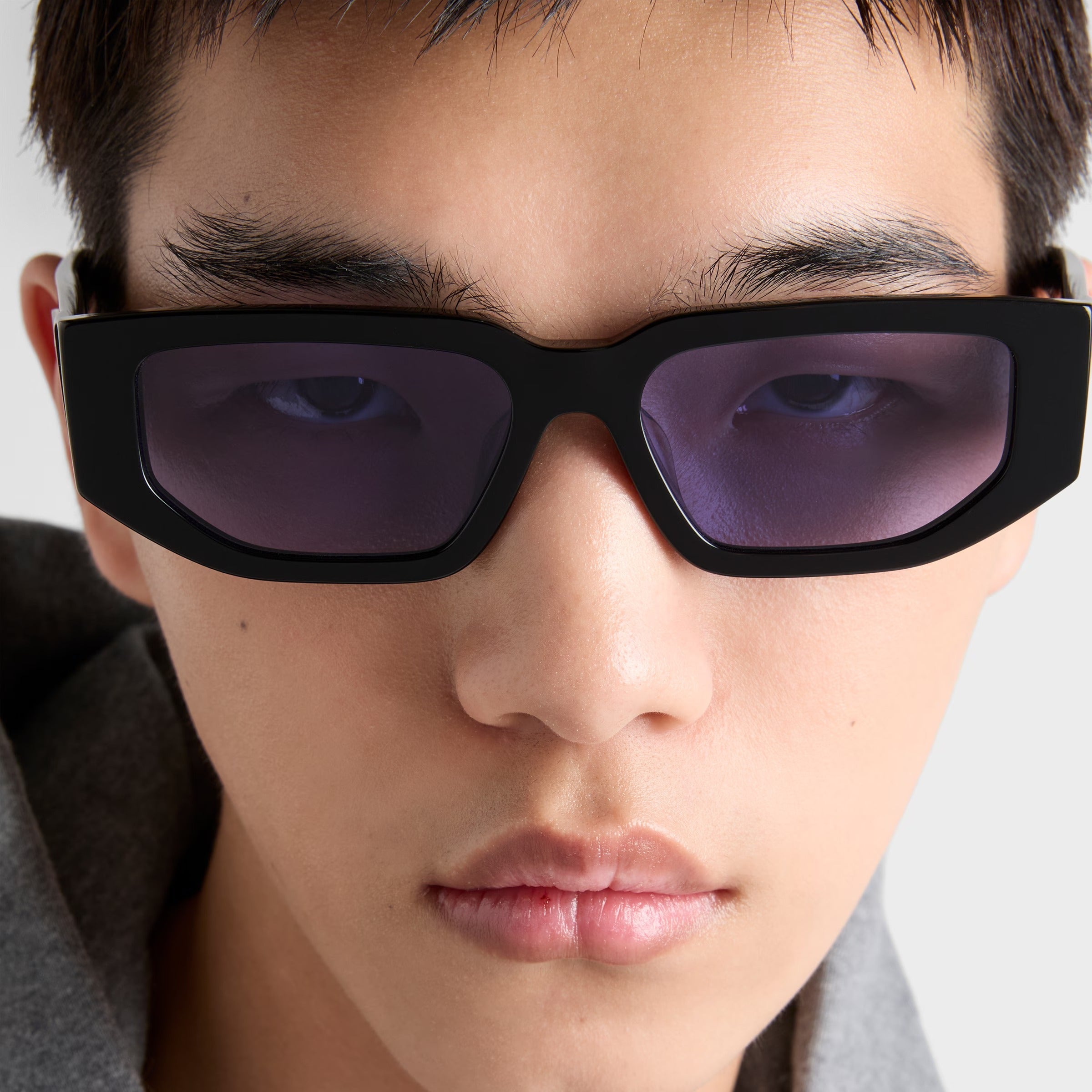 Prada Men Rctangular Frame Shiny Black Sunglasses