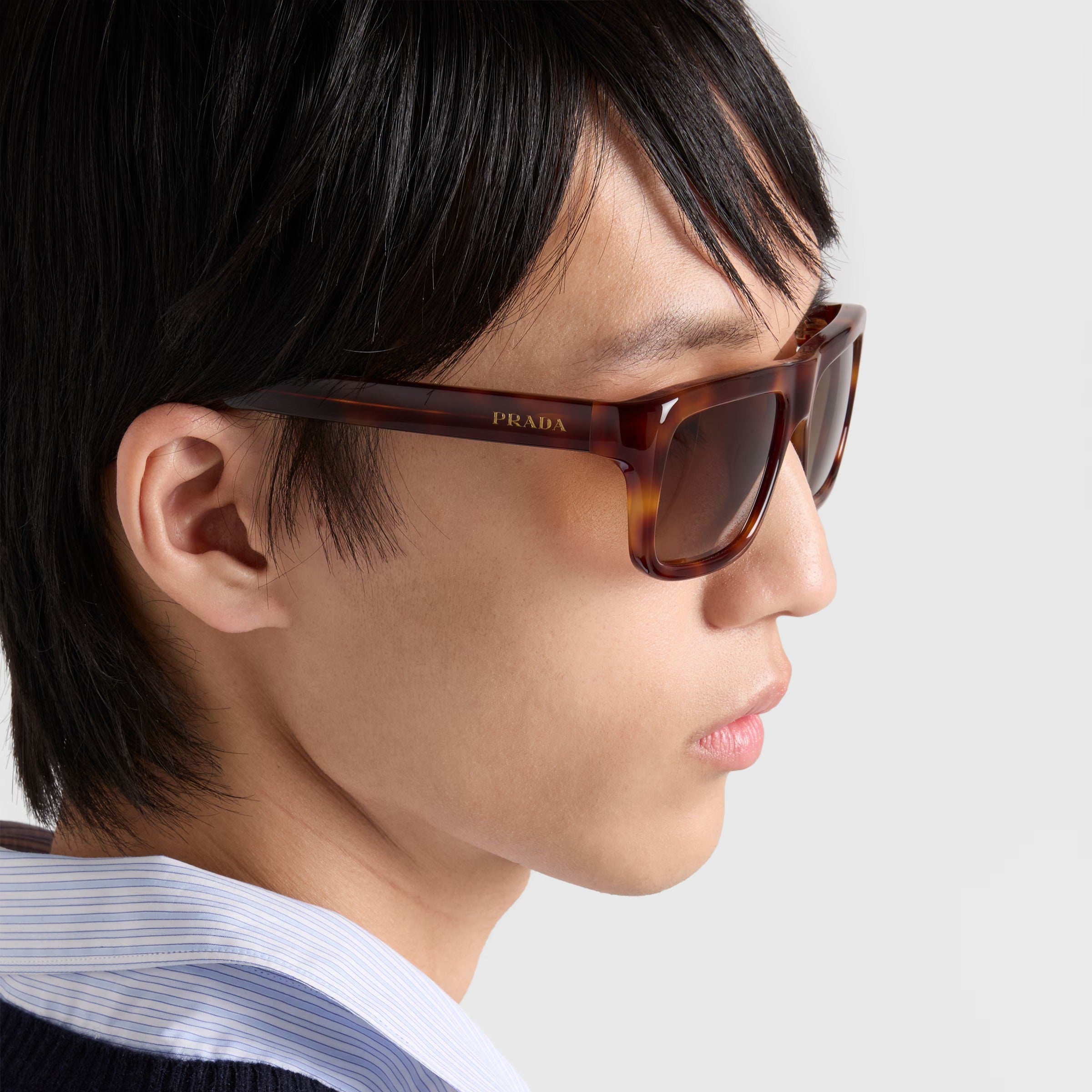 Prada Men Rectangular Frame Classic Tortoiseshell Sunglasses