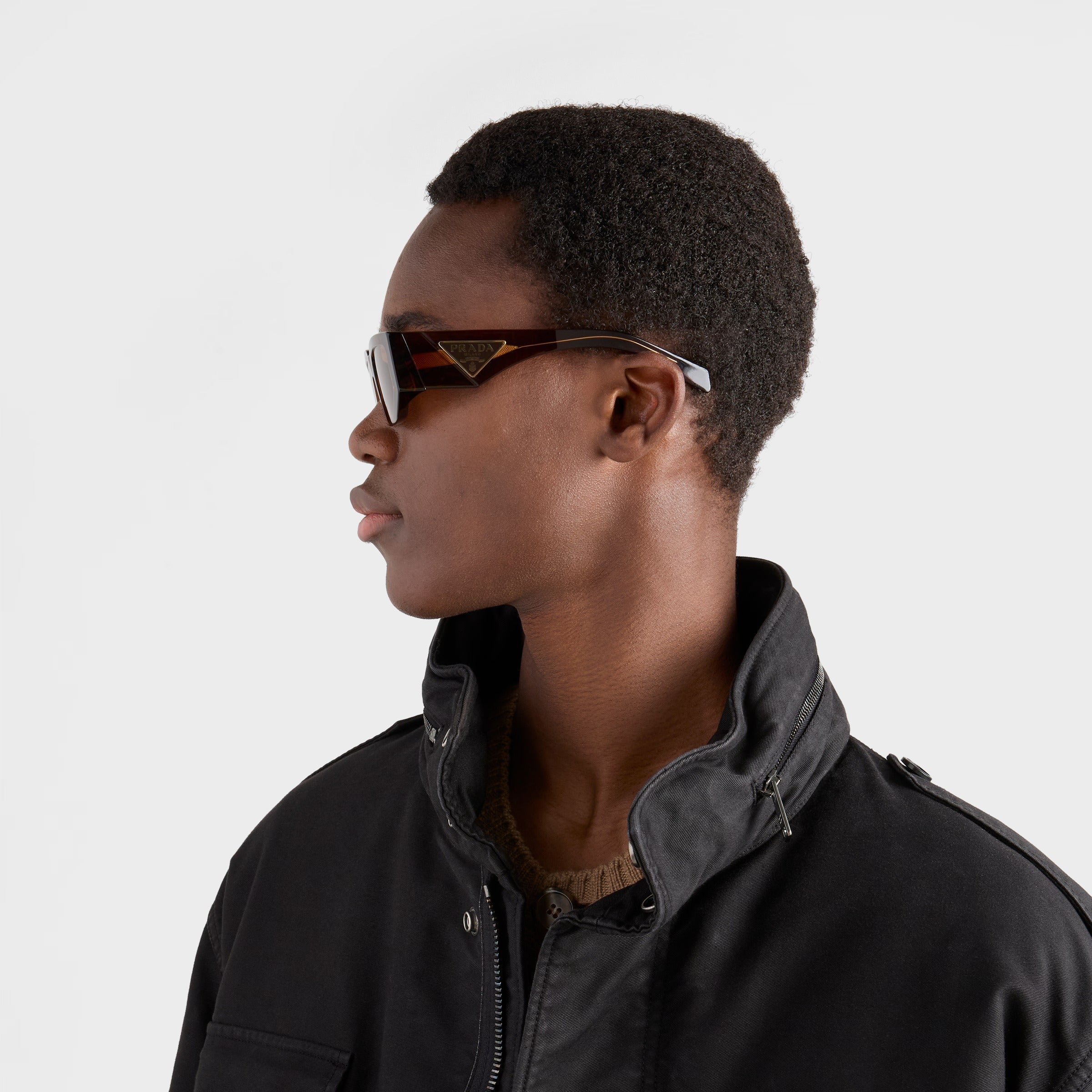 Prada Men Rctangular Frame Chocolate Brown Sunglasses