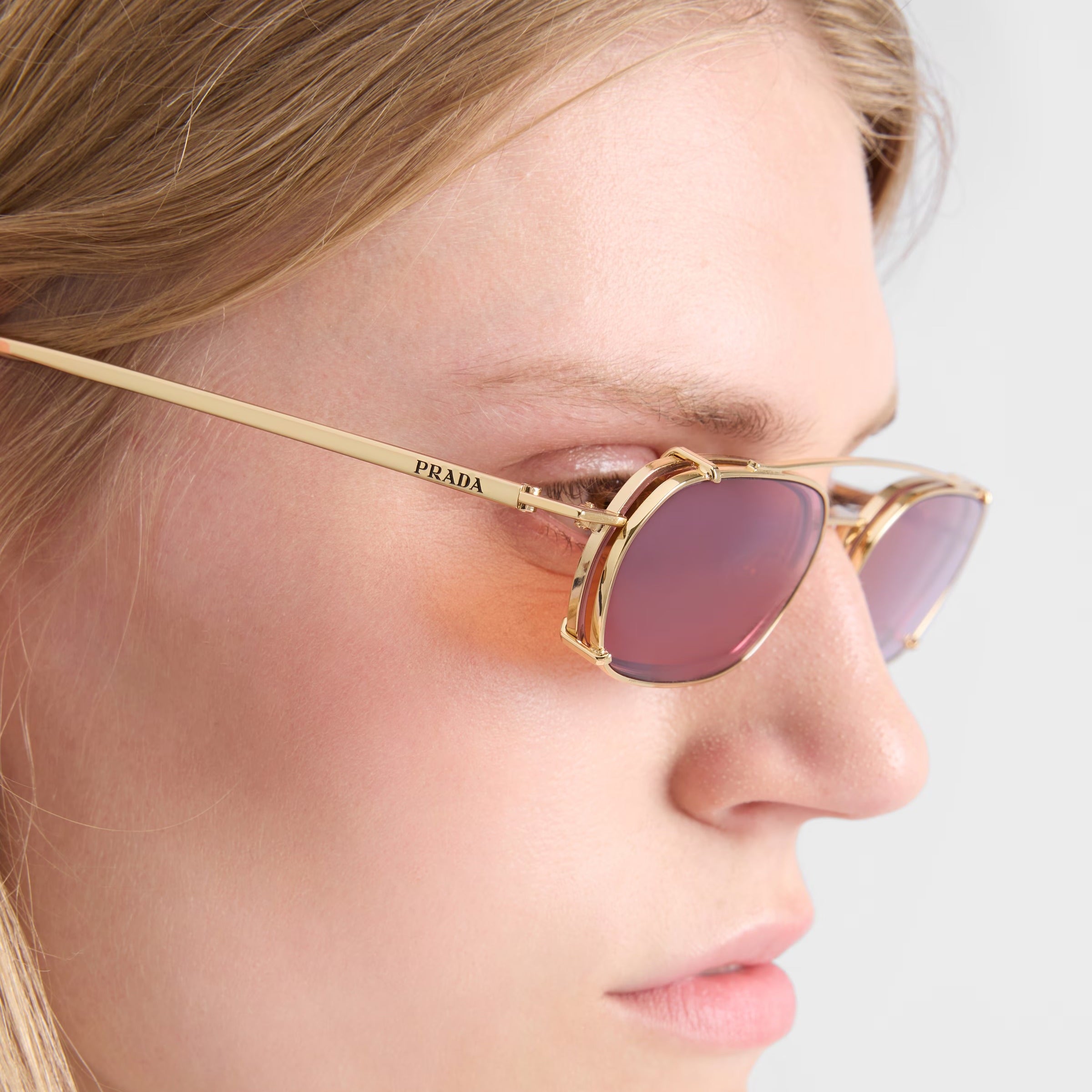 Prada Unisex Rctangular Frame Shiny Gold Sunglasses