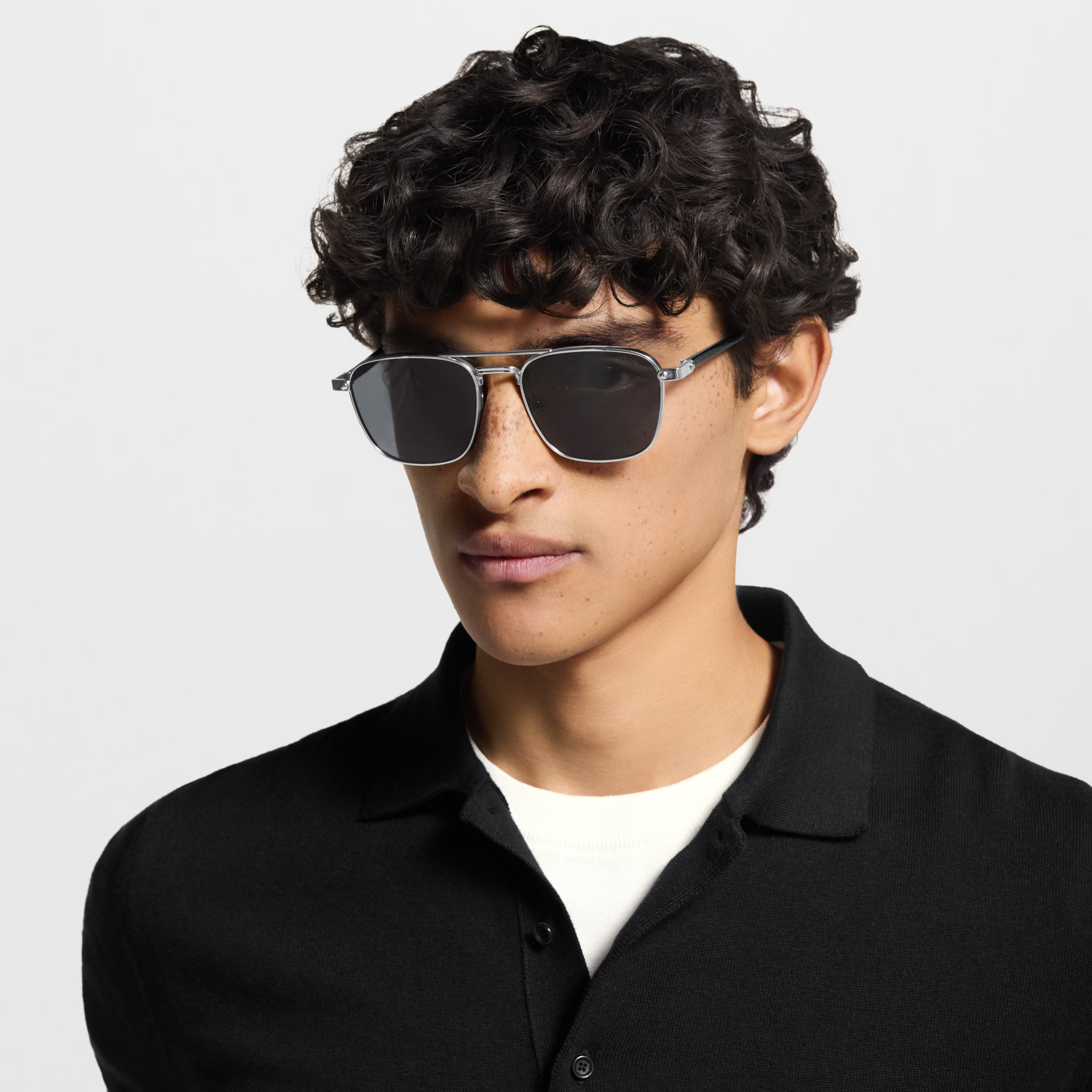 Louis Vuitton Men Sqaure Frame Shiny Silver Sunglasses