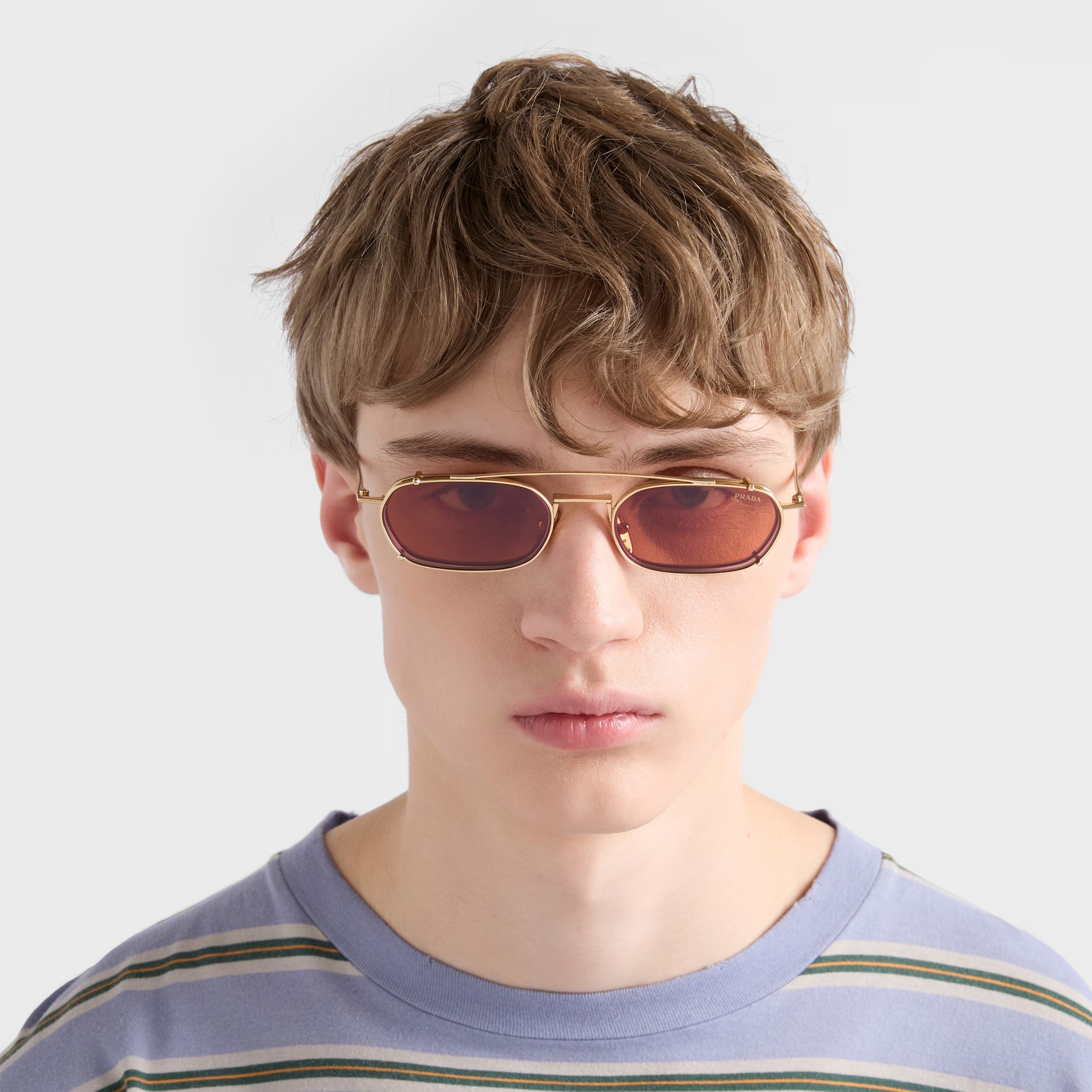 Prada Unisex Rctangular Frame Shiny Gold Sunglasses