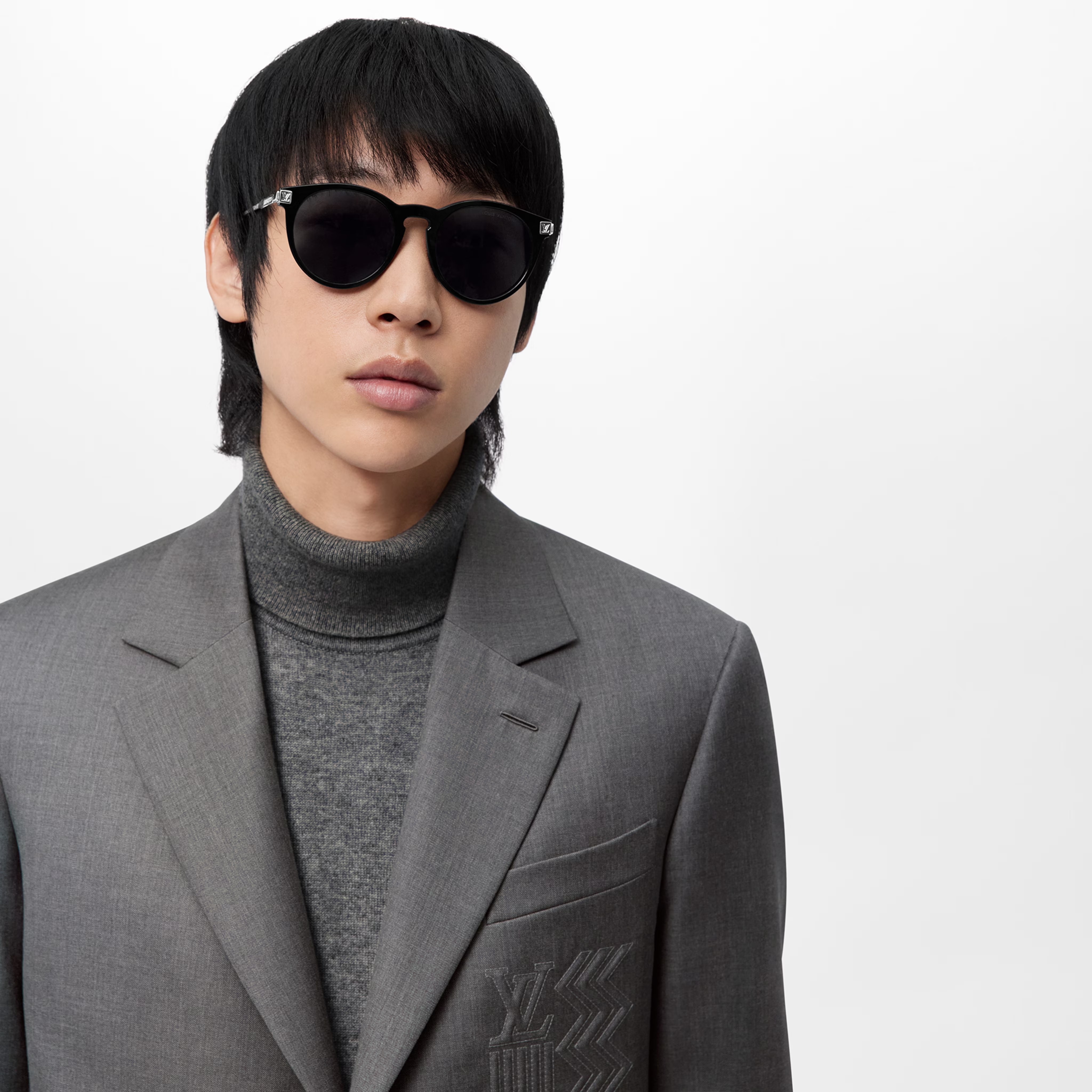 Louis Vuitton Men Round Frame Shiny Soft Black Sunglasses