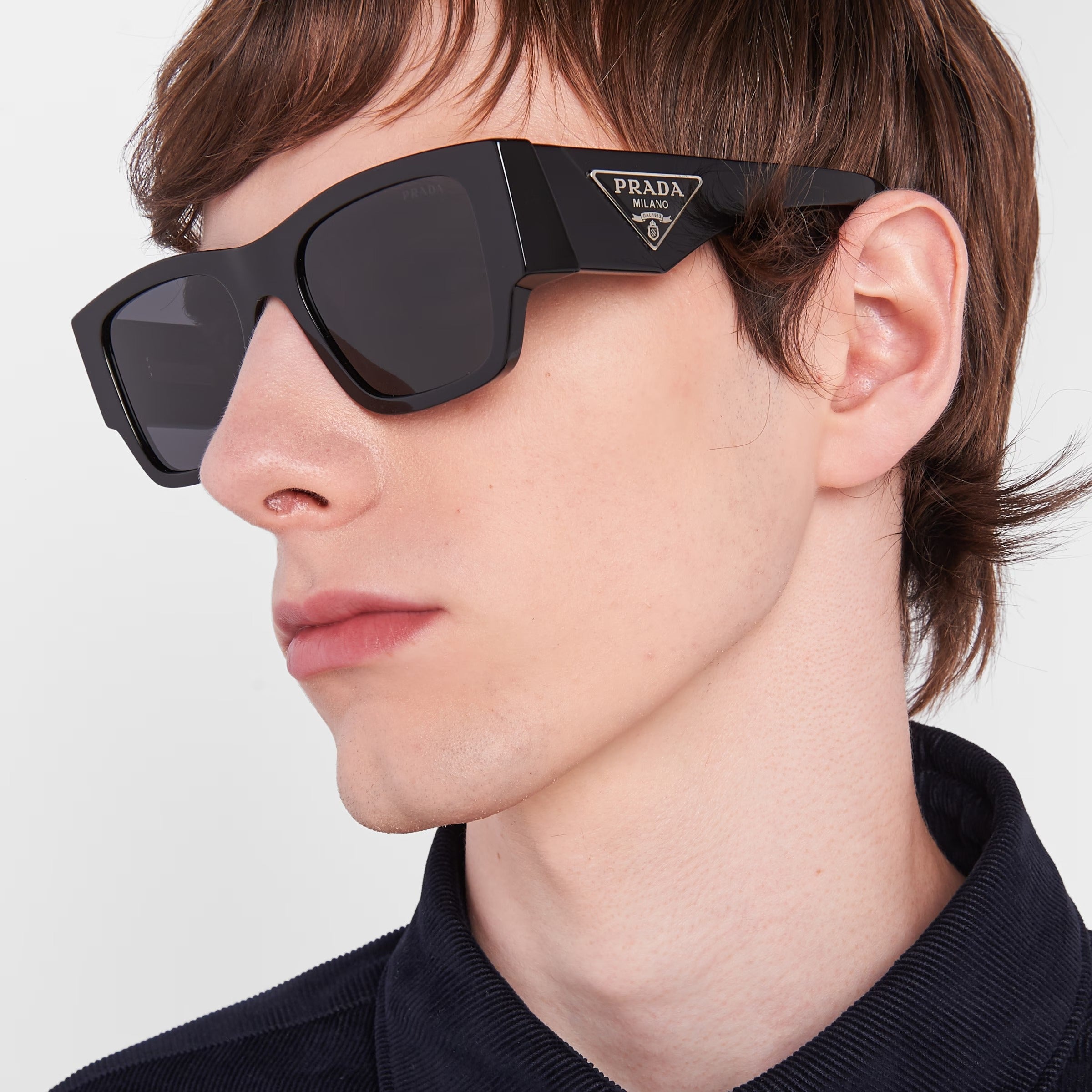 Prada Men Square Frame Dusty Black Sunglasses
