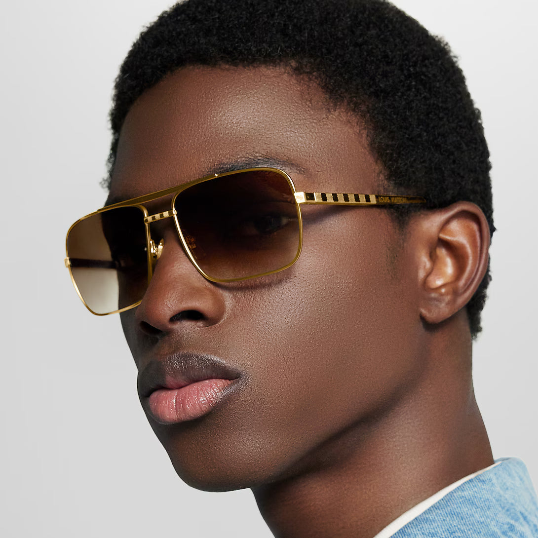 Louis Vuitton Men Square Frame Shiny Gold Sunglasses