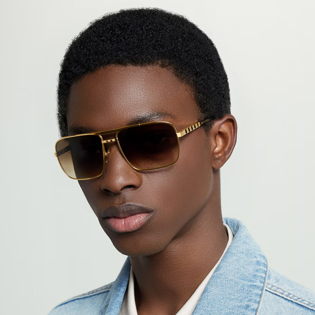 Louis Vuitton Men Square Frame Shiny Gold Sunglasses