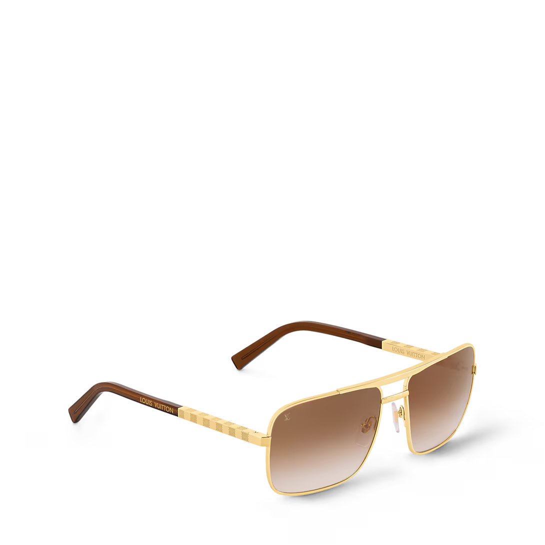 Louis Vuitton Men Square Frame Shiny Gold Sunglasses
