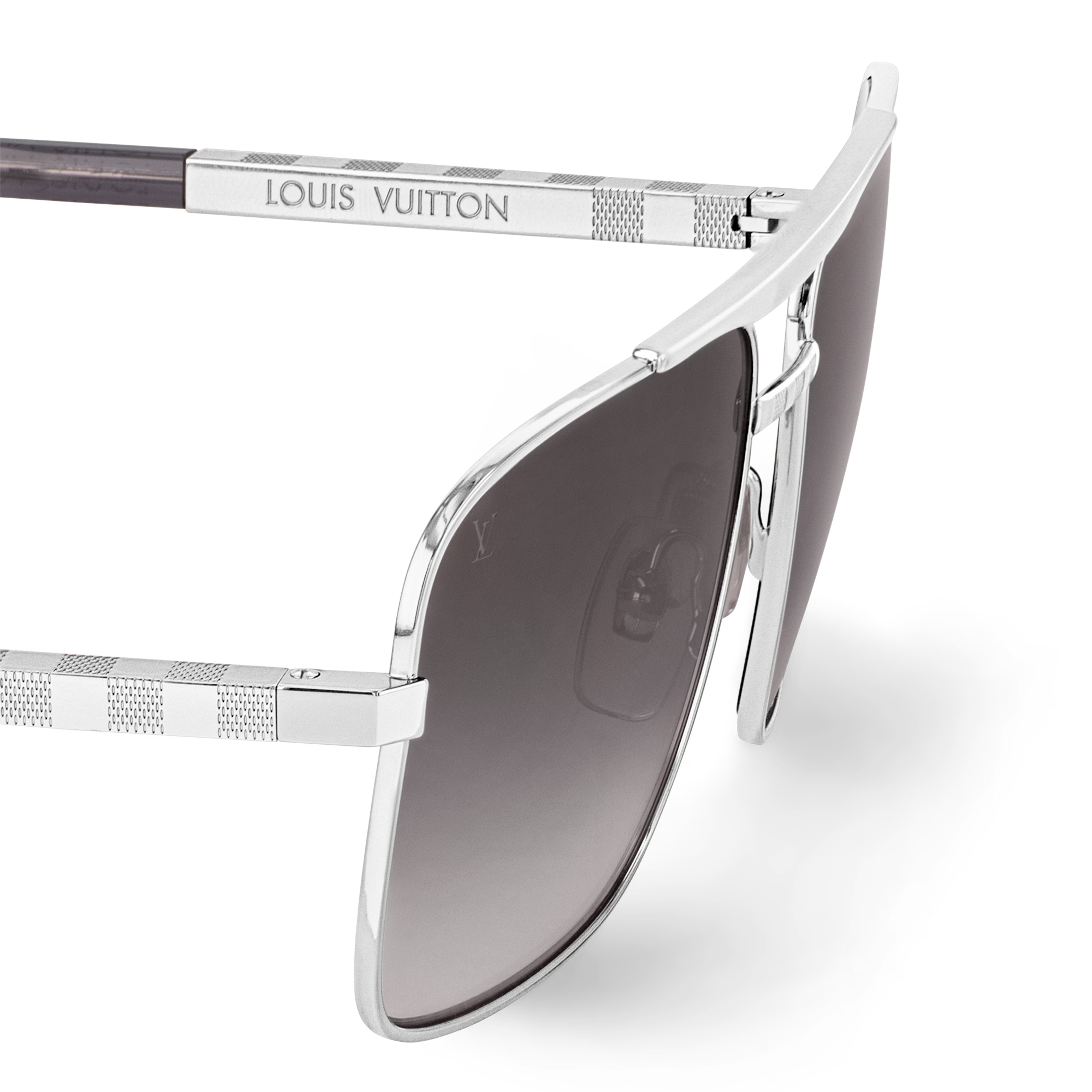 Louis Vuitton Men Square Frame Shiny Silver Sunglasses