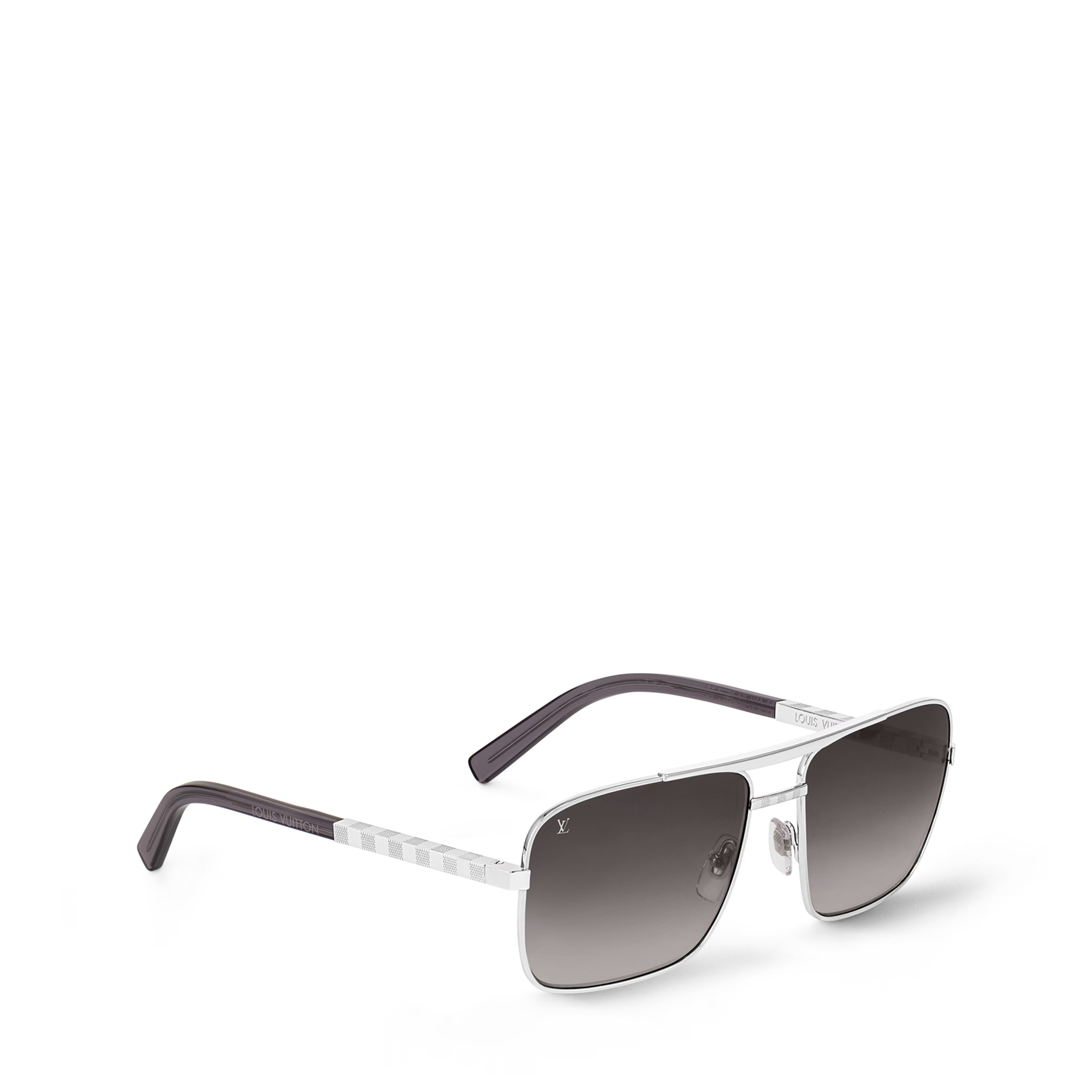 Louis Vuitton Men Square Frame Shiny Silver Sunglasses