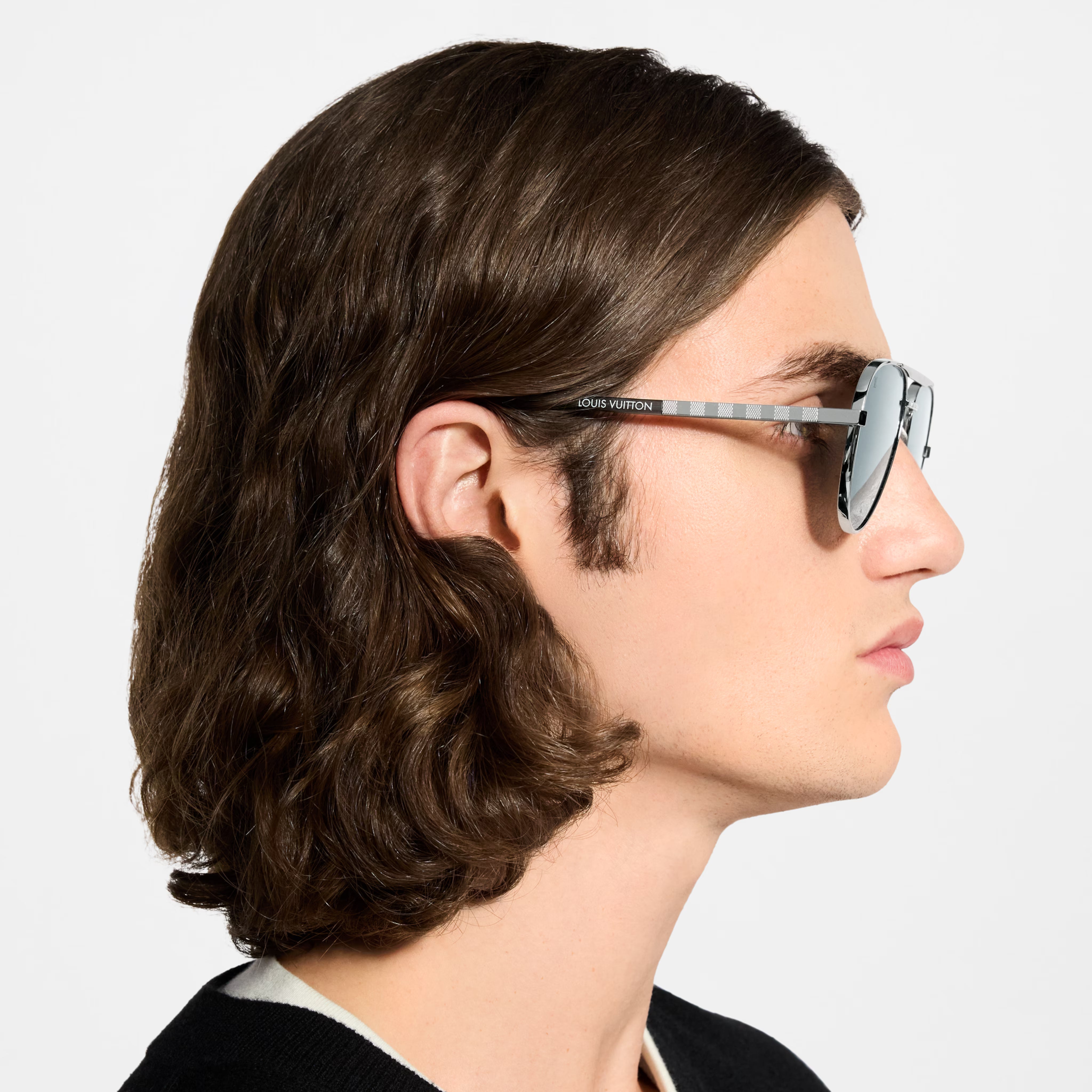 Louis Vuitton Men Pilot Frame Silver Sunglasses