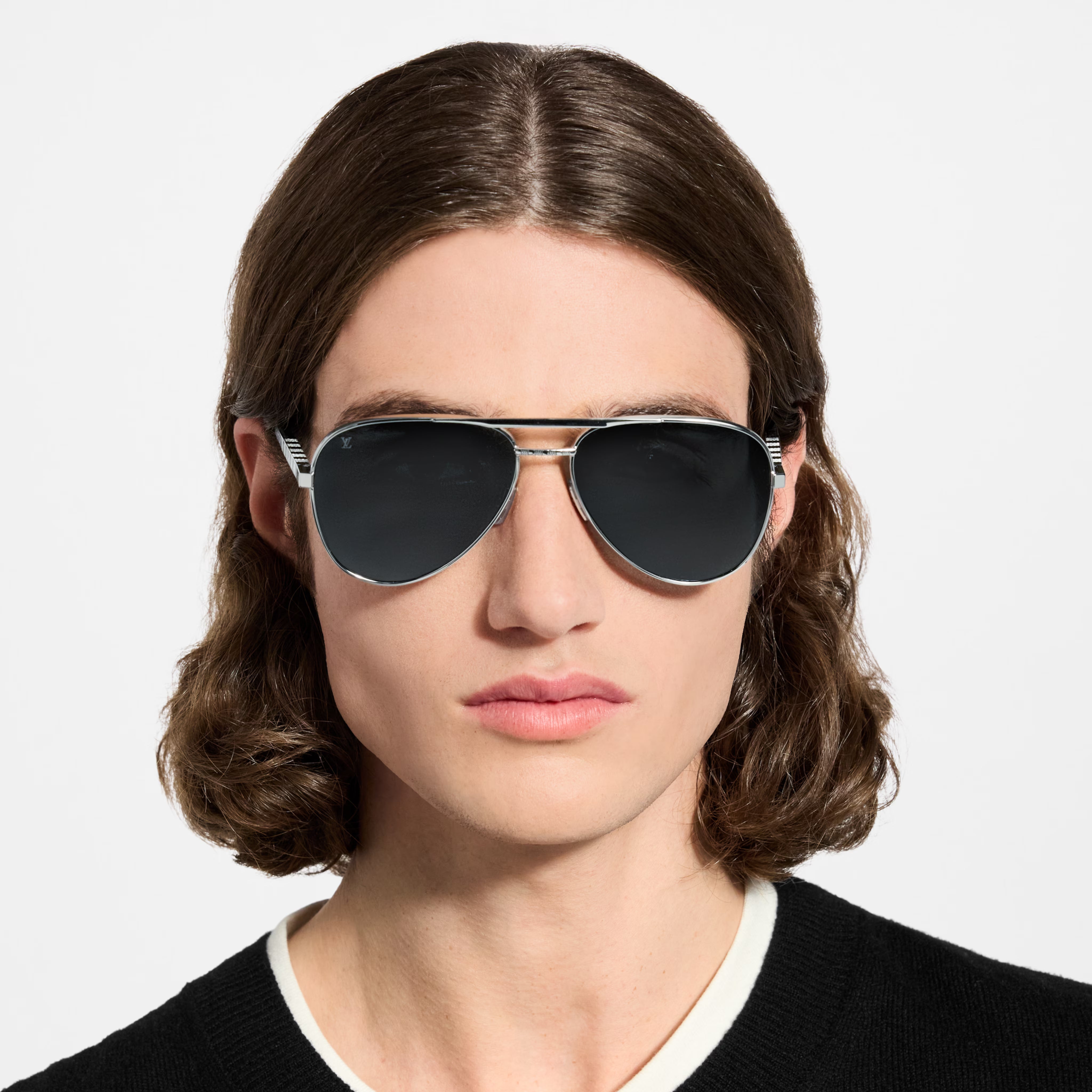 Louis Vuitton Men Pilot Frame Silver Sunglasses