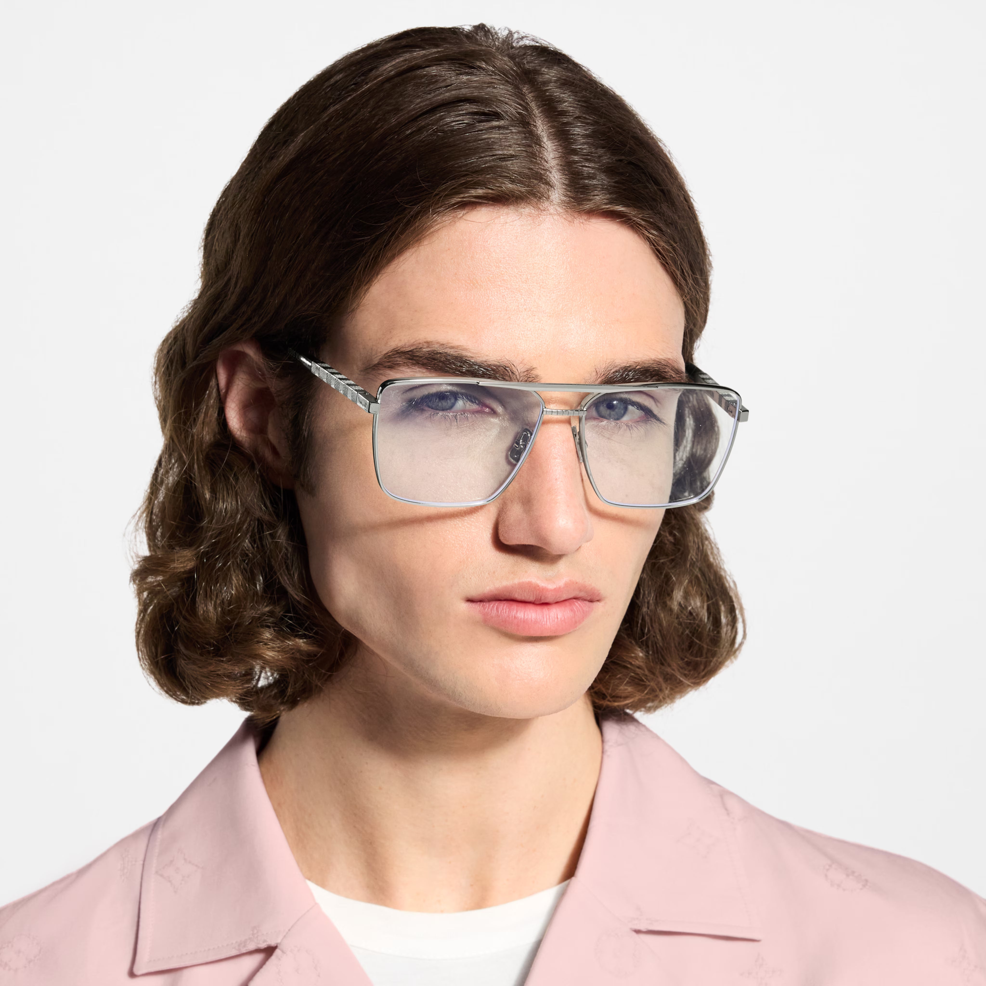Louis Vuitton Men Square Frame Natural Silver Sunglasses