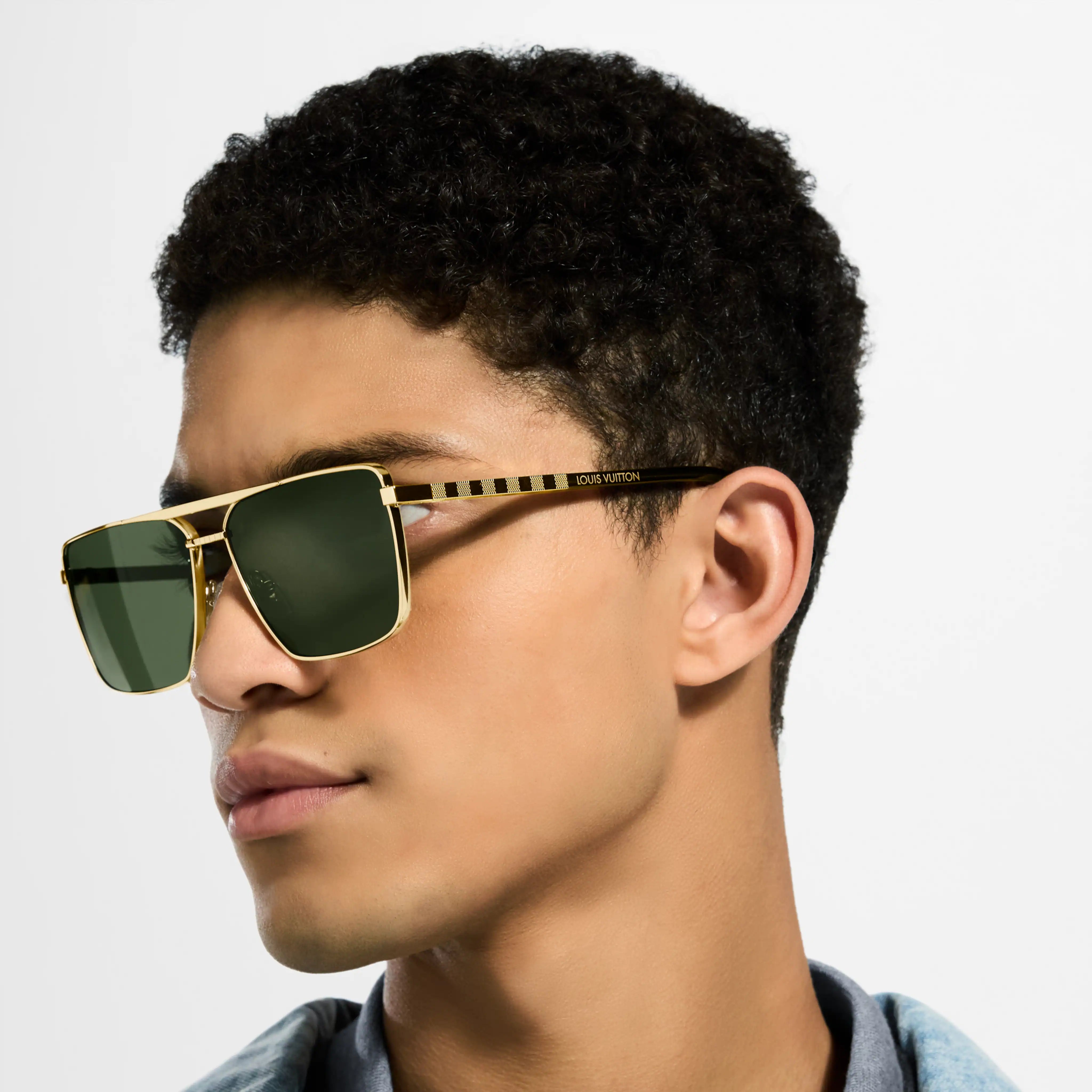 Louis Vuitton Men Square Frame Natural Gold Sunglasses