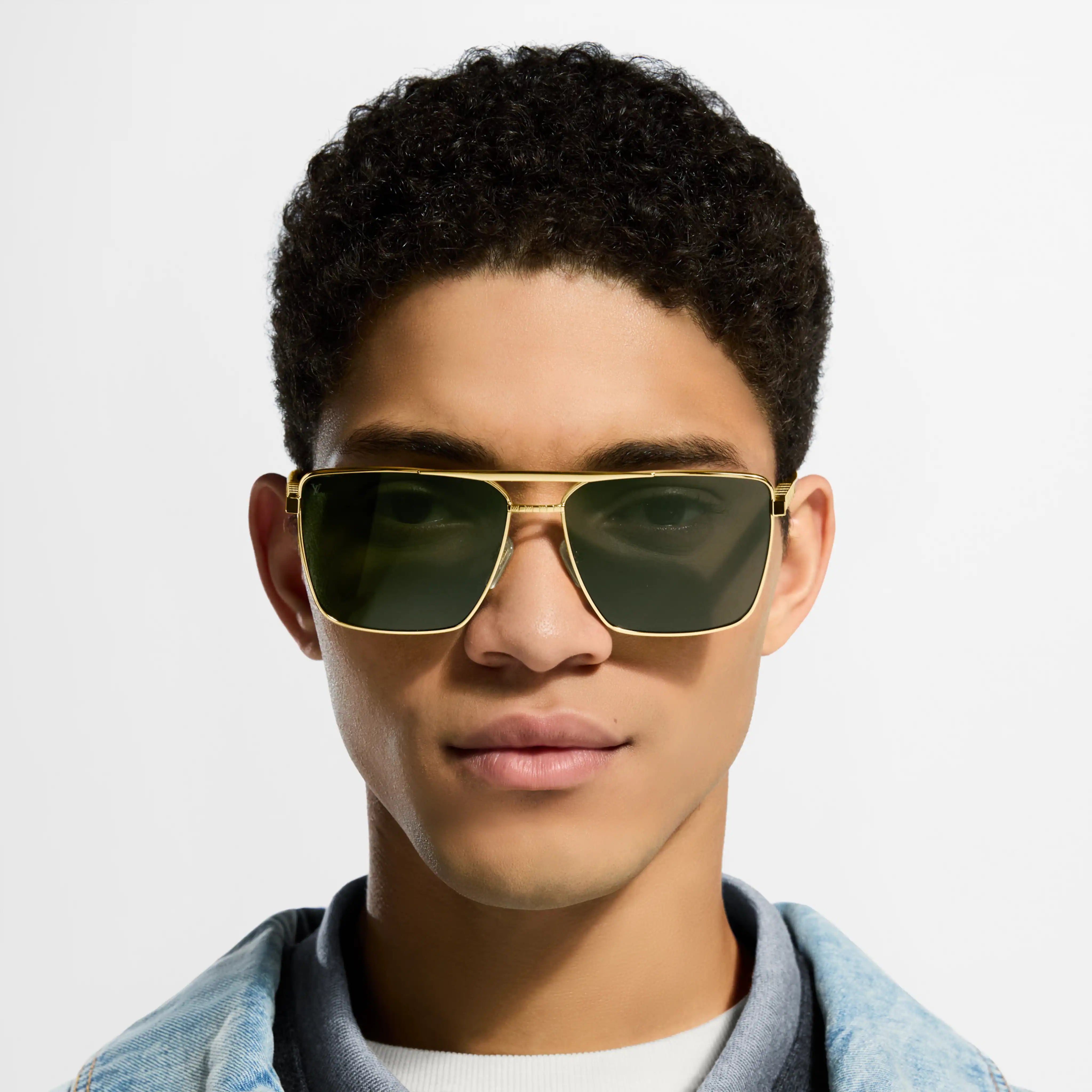 Louis Vuitton Men Square Frame Natural Gold Sunglasses