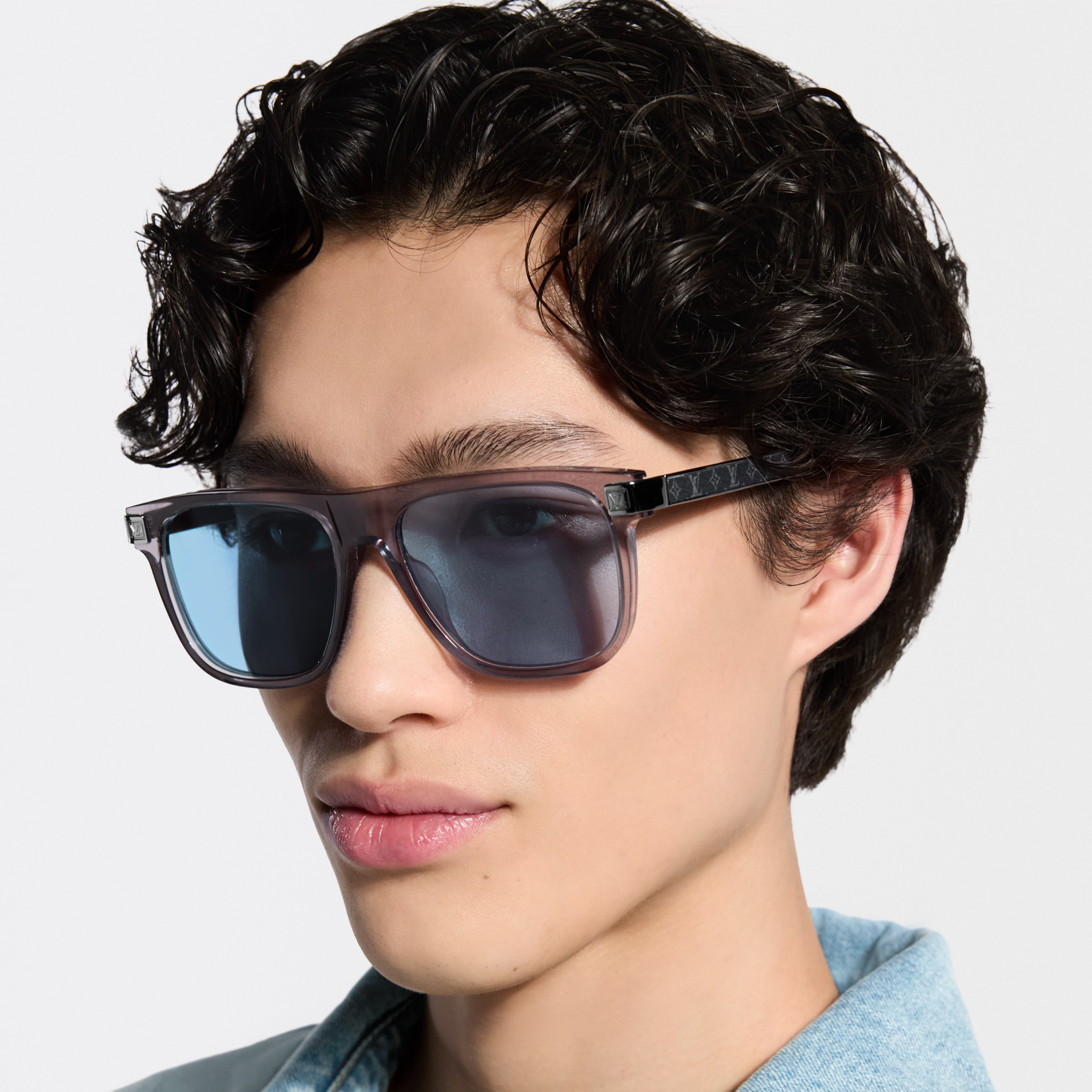 Louis Vuitton Men Square Frame Transparent Grey Sunglasses