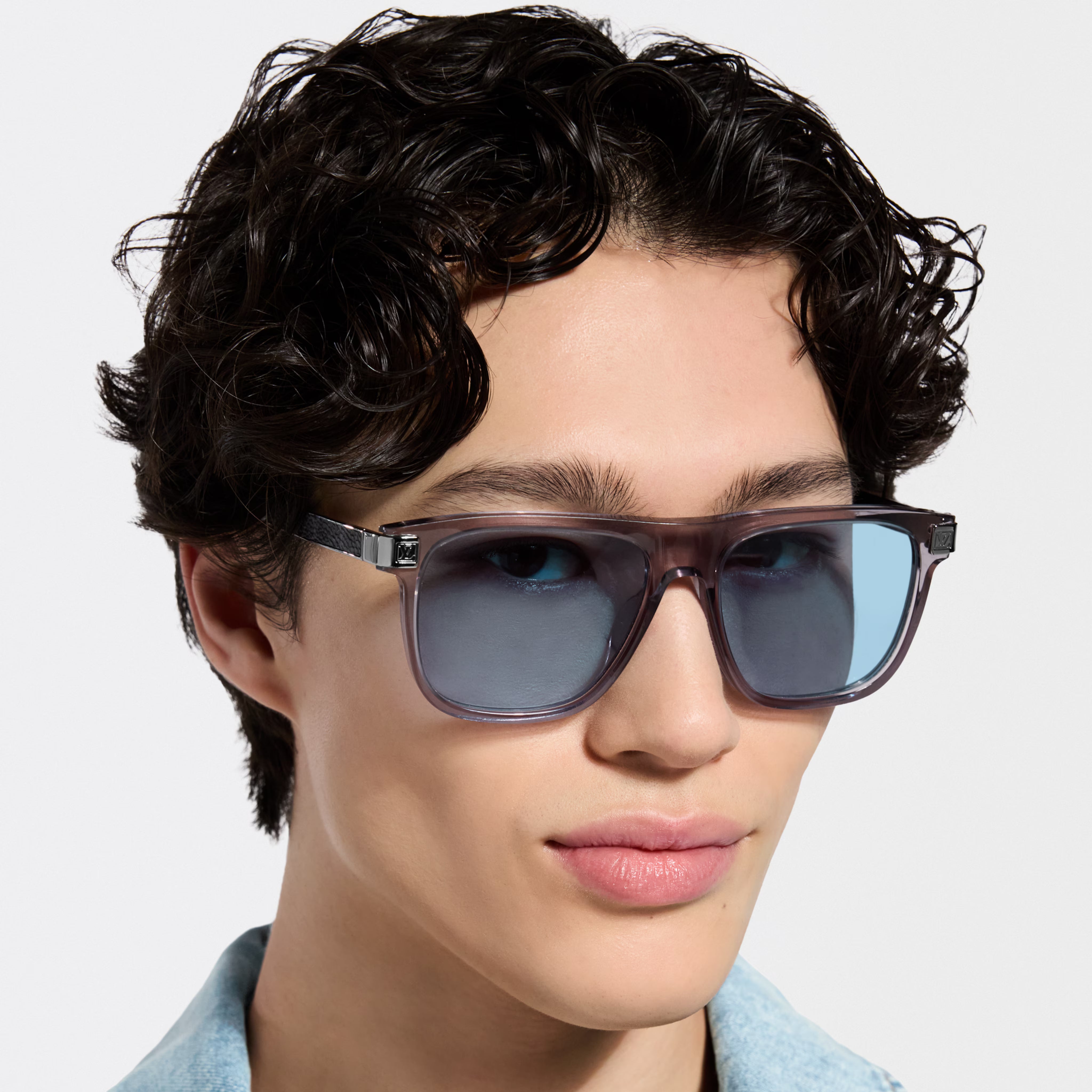 Louis Vuitton Men Square Frame Transparent Grey Sunglasses