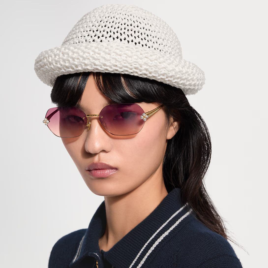 Louis Vuitton Women Rectangular Frame Shiny Gold Sunglasses