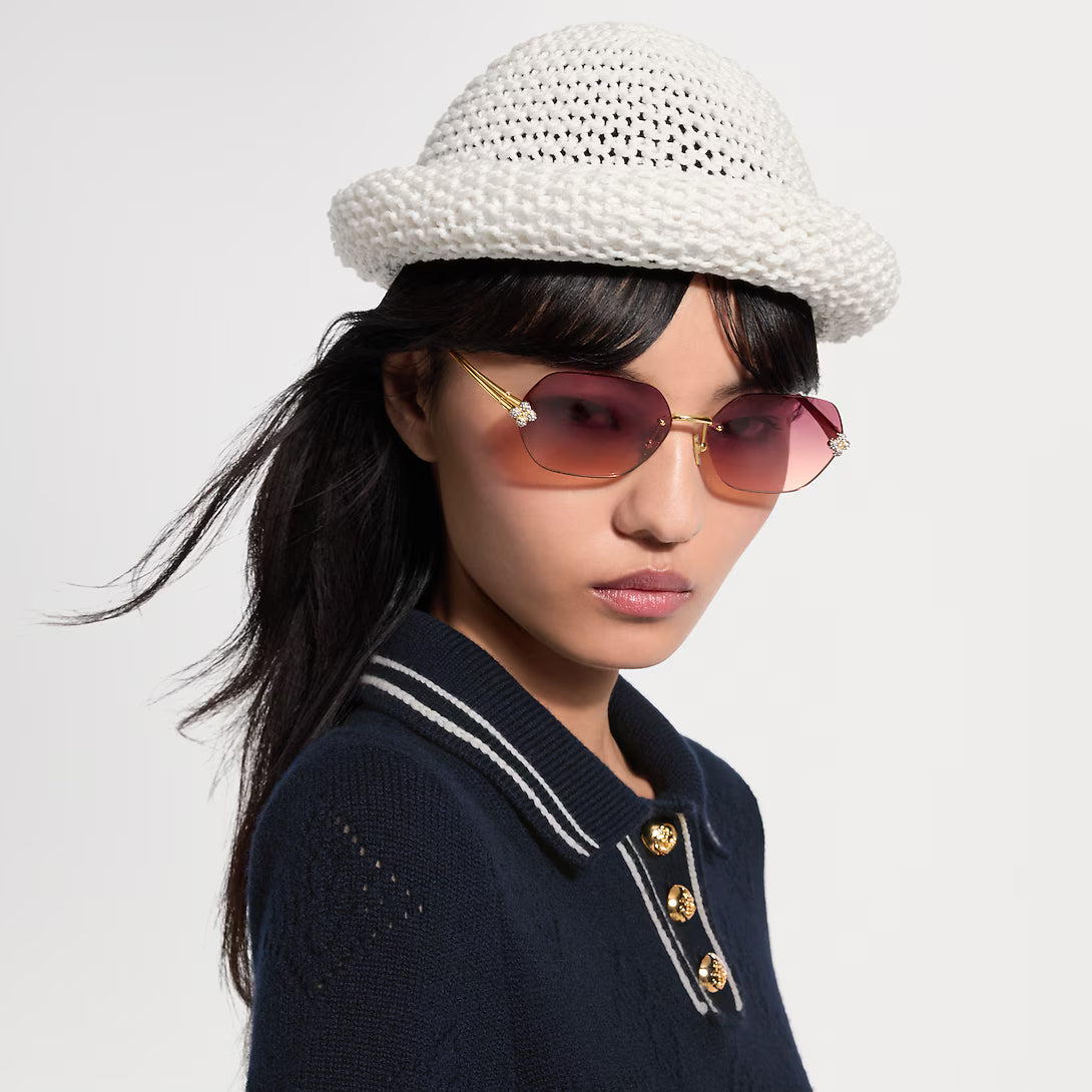 Louis Vuitton Women Rectangular Frame Shiny Gold Sunglasses