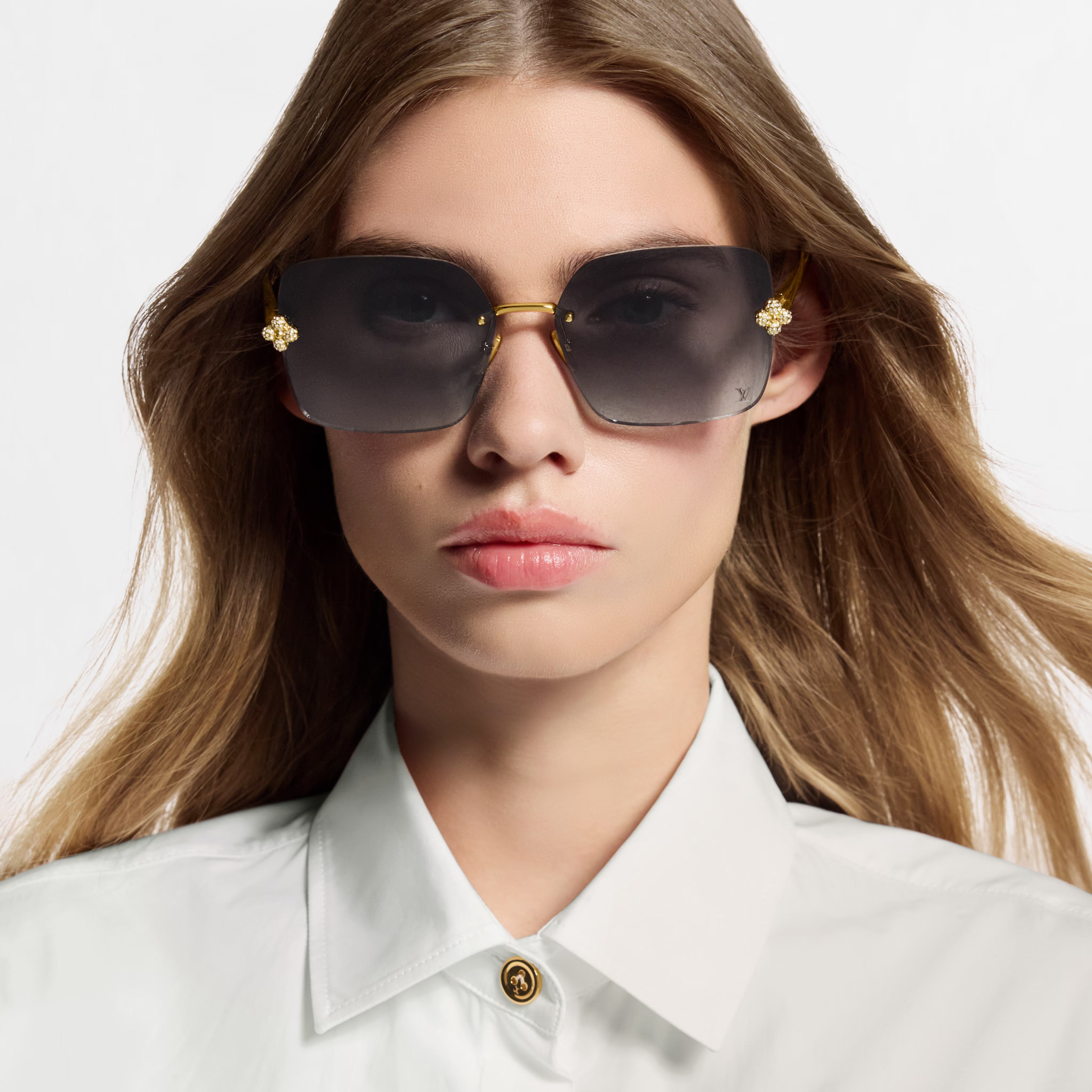 Louis Vuitton Women Square Frame Gold Sunglasses