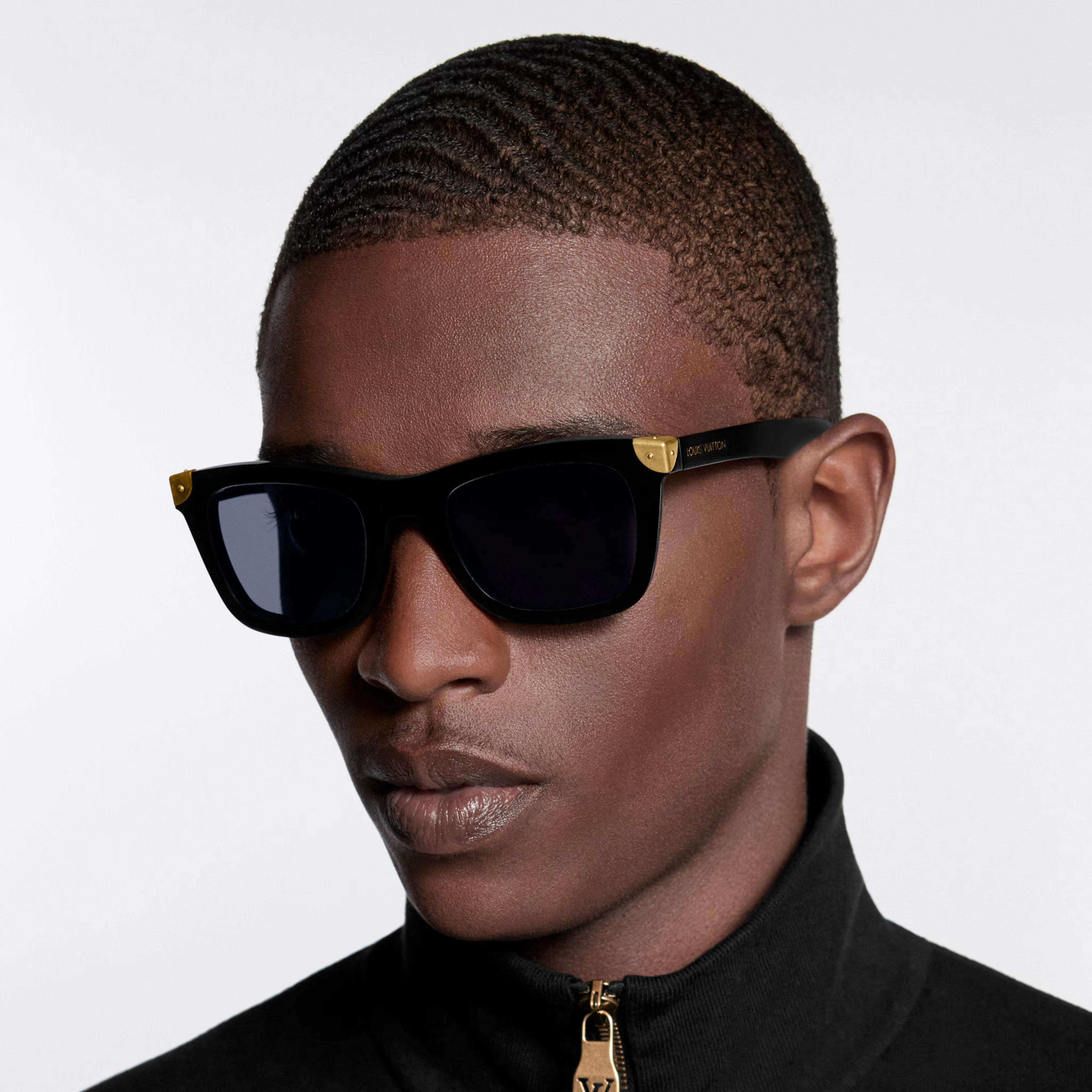 Louis Vuitton Men Square Frame Shiny Smoky Black Sunglasses