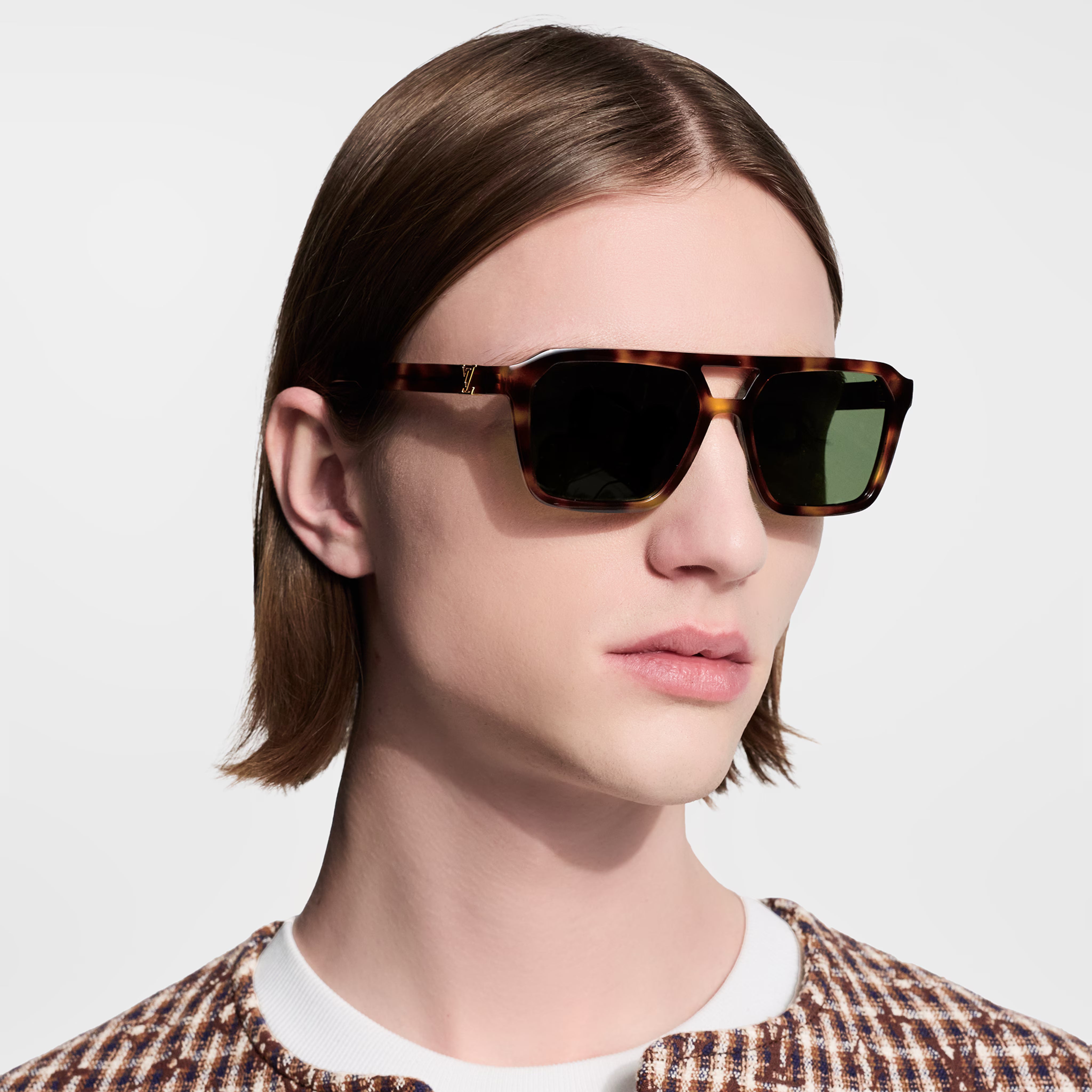 Louis Vuitton Men Square Frame Tortoise Sunglasses